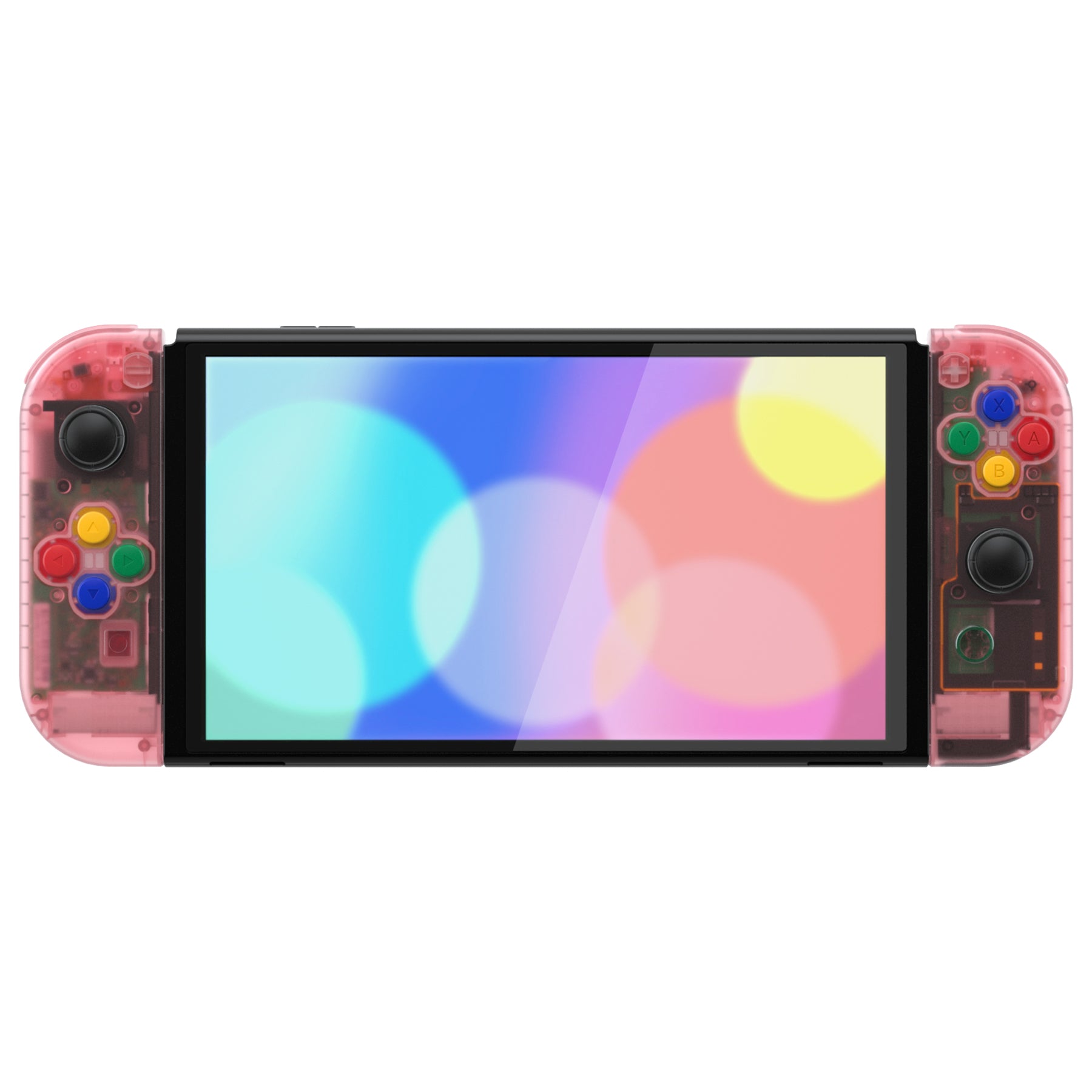 eXtremeRate Retail Cherry Pink Custom Full Set Shell for Nintendo Switch OLED, DIY Replacement Console Back Plate & Kickstand, NS Joycon Handheld Controller Housing with Colorful Buttons for Nintendo Switch OLED - QNSOM5004
