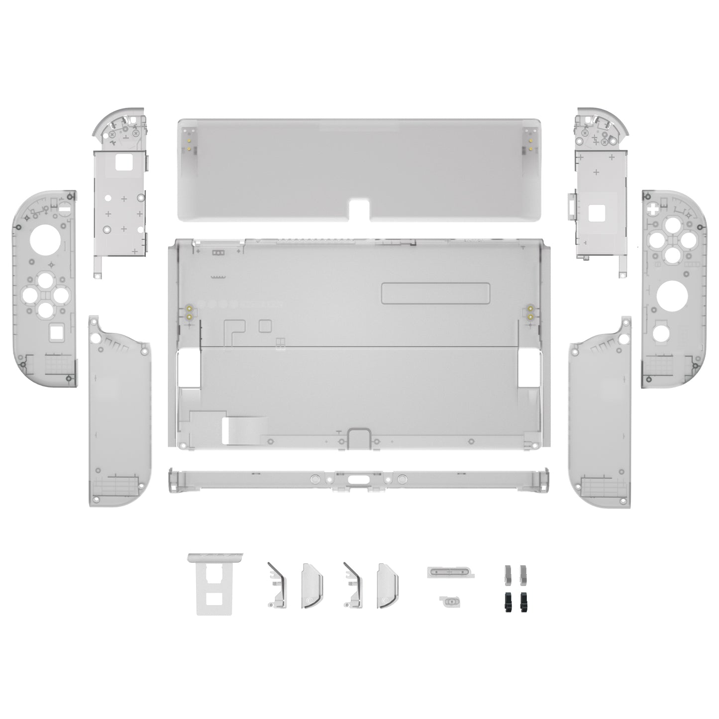 eXtremeRate Retail Clear Black Custom Full Set Shell for Nintendo Switch OLED, DIY Replacement Console Back Plate & Kickstand, NS Joycon Handheld Controller Housing with Colorful Buttons for Nintendo Switch OLED - QNSOM5005