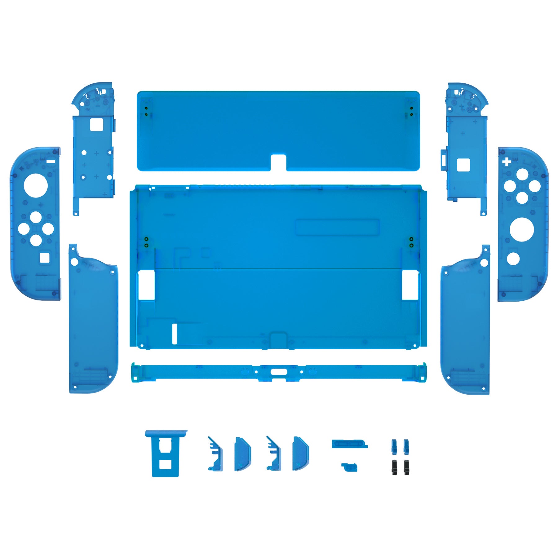 eXtremeRate Retail Clear Blue Custom Full Set Shell for Nintendo Switch OLED, DIY Replacement Console Back Plate & Kickstand, NS Joycon Handheld Controller Housing with Colorful Buttons for Nintendo Switch OLED - QNSOM5006