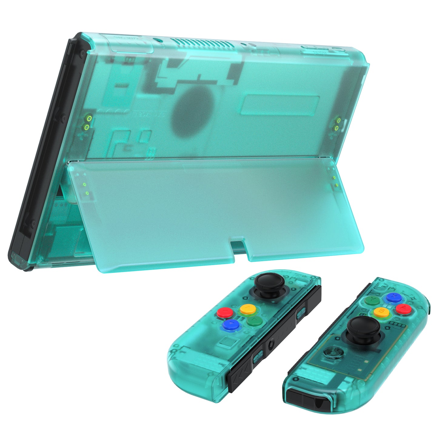 eXtremeRate Retail Emerald Green Custom Full Set Shell for Nintendo Switch OLED, DIY Replacement Console Back Plate & Kickstand, NS Joycon Handheld Controller Housing with Colorful Buttons for Nintendo Switch OLED - QNSOM5007