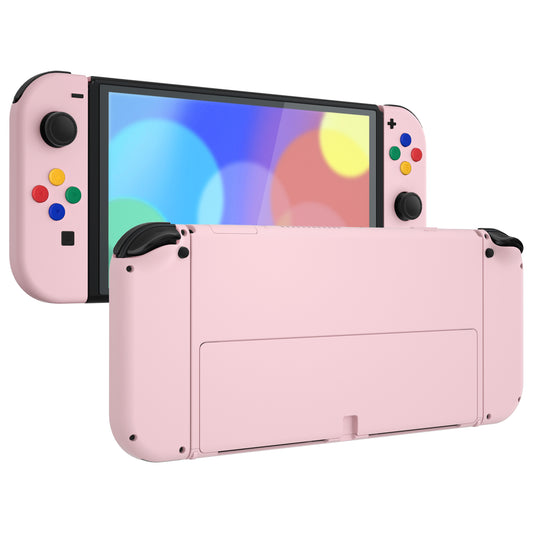 eXtremeRate Retail Cherry Blossoms Pink Soft Touch Full Set Shell for Nintendo Switch OLED, Replacement Console Back Plate & Metal Kickstand, NS Joycon Handheld Controller Housing & Buttons for Nintendo Switch OLED - QNSOP3003
