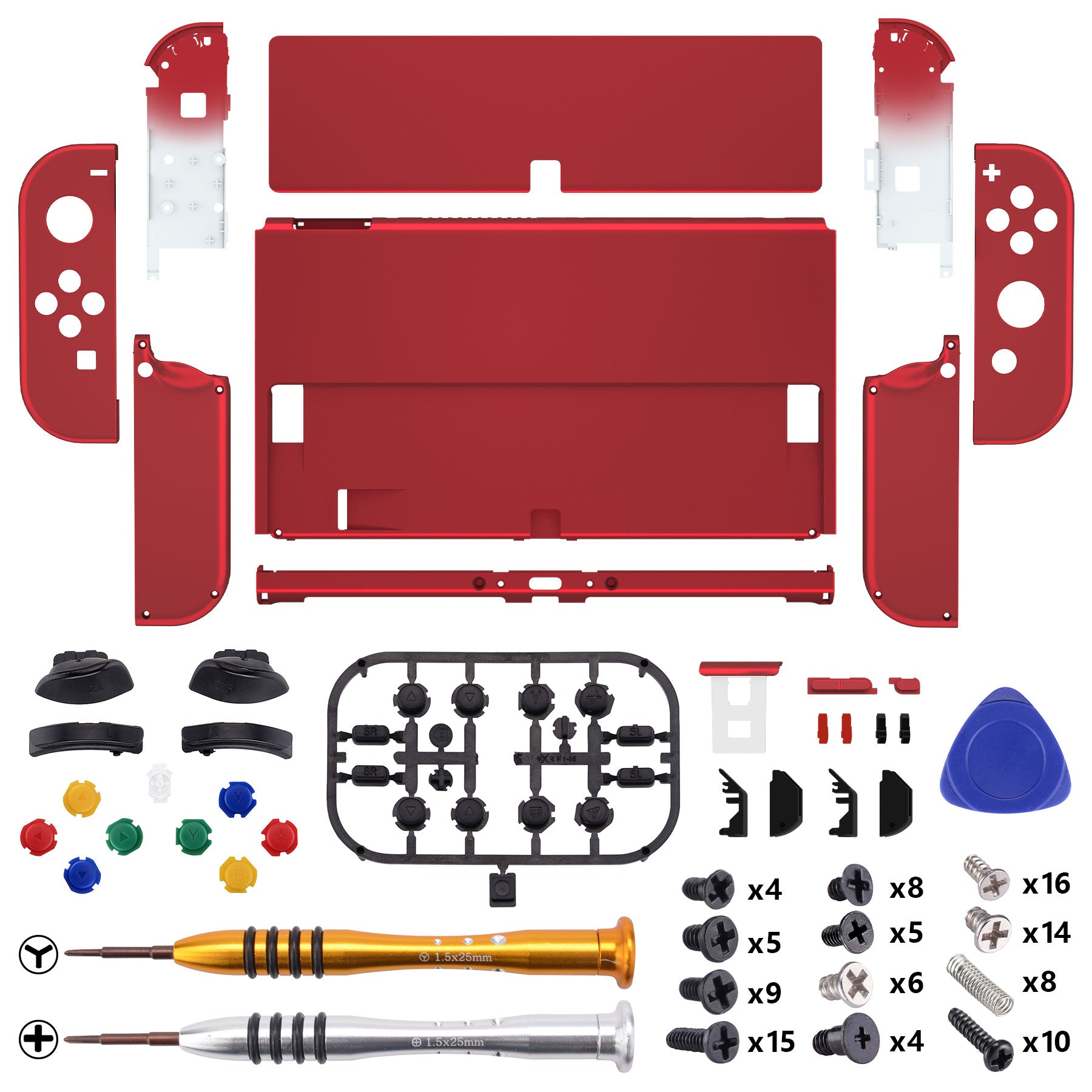 eXtremeRate Retail Vampire Red Soft Touch Full Set Shell for Nintendo Switch OLED, Replacement Console Back Plate & Metal Kickstand, NS Joycon Handheld Controller Housing & Buttons for Nintendo Switch OLED - QNSOP3004