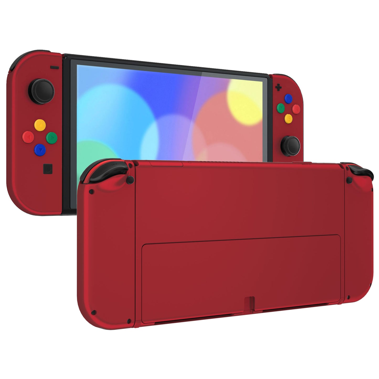 eXtremeRate Retail Vampire Red Soft Touch Full Set Shell for Nintendo Switch OLED, Replacement Console Back Plate & Metal Kickstand, NS Joycon Handheld Controller Housing & Buttons for Nintendo Switch OLED - QNSOP3004