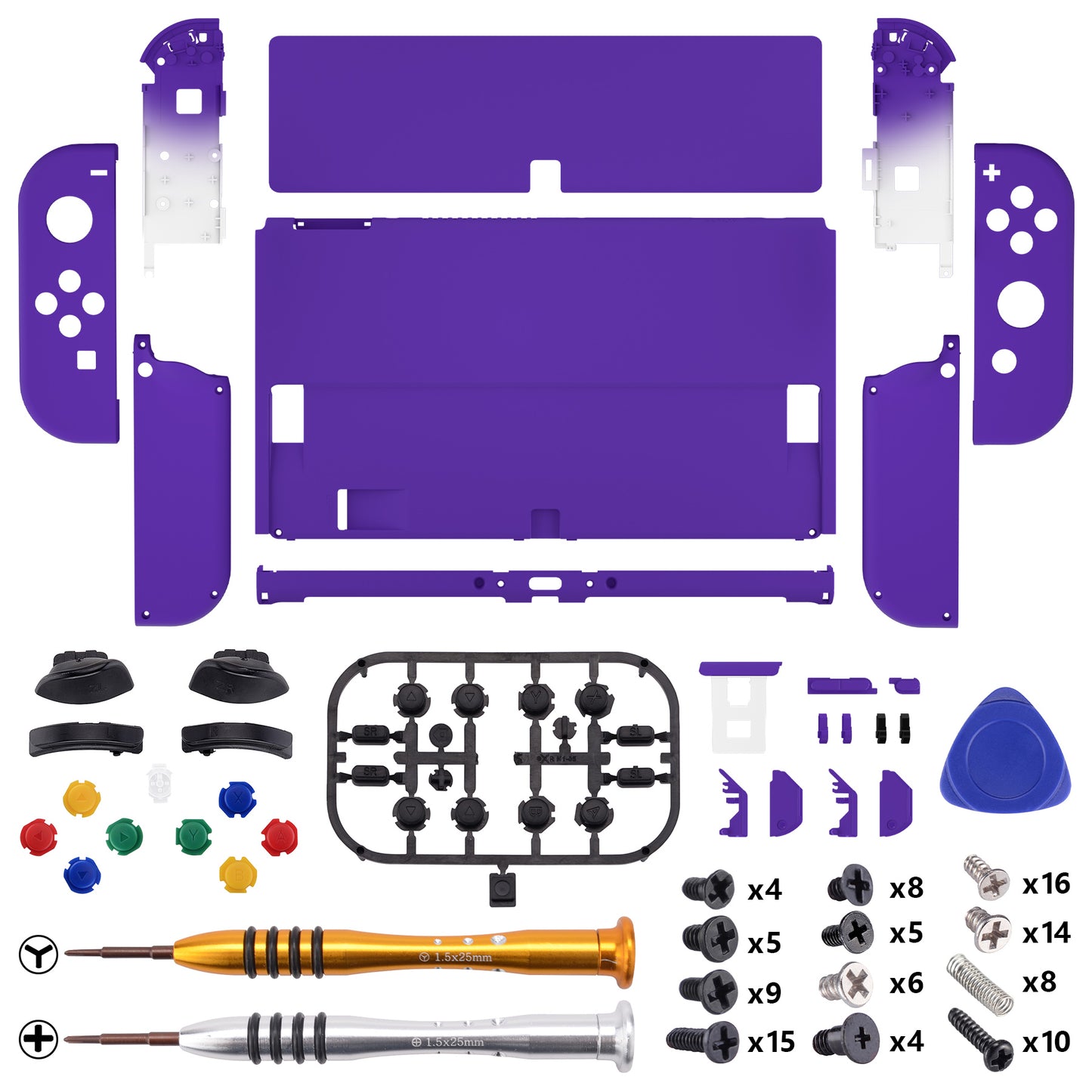 eXtremeRate Retail Purple Soft Touch Full Set Shell for Nintendo Switch OLED, Replacement Console Back Plate & Metal Kickstand, NS Joycon Handheld Controller Housing & Buttons for Nintendo Switch OLED - QNSOP3009