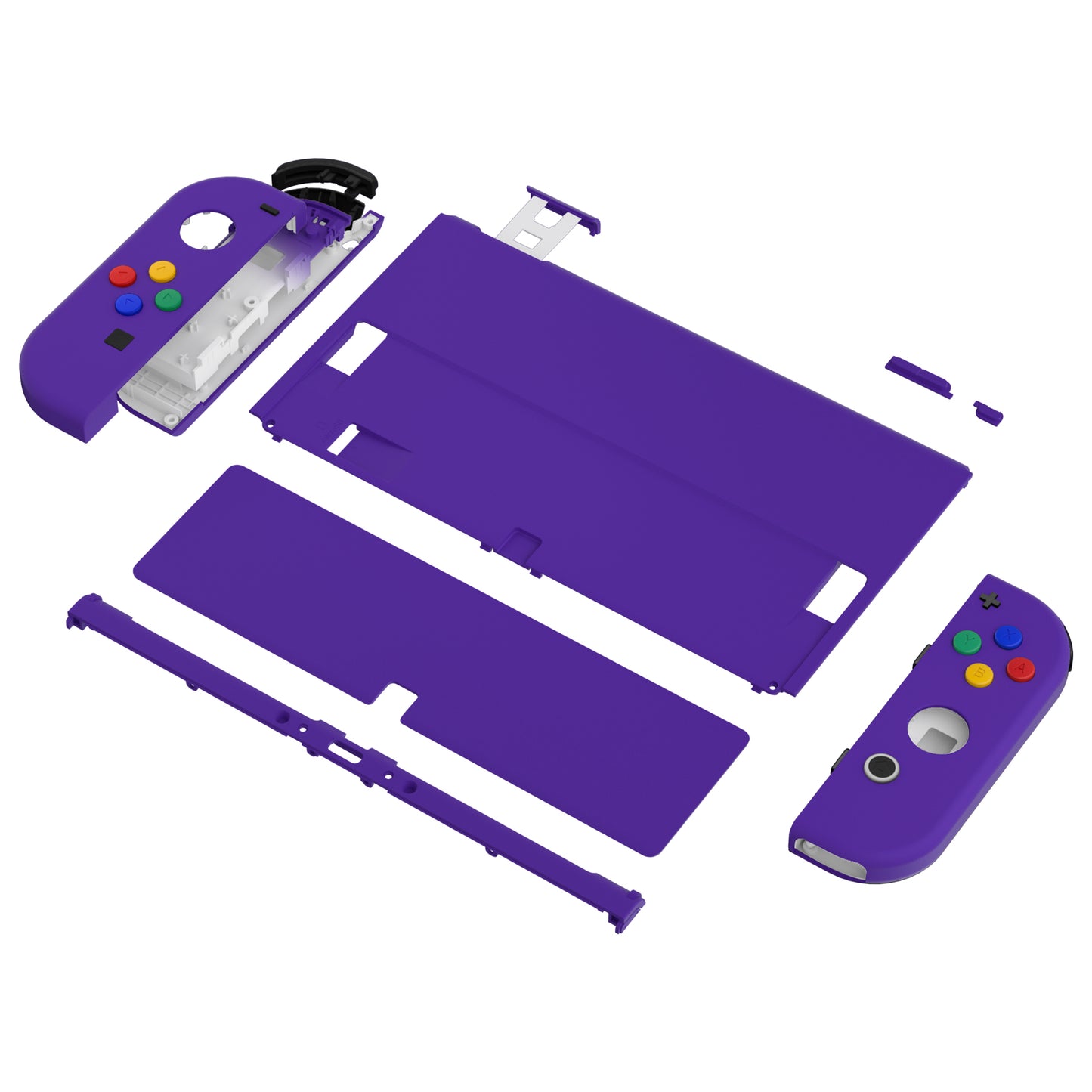 eXtremeRate Retail Purple Soft Touch Full Set Shell for Nintendo Switch OLED, Replacement Console Back Plate & Metal Kickstand, NS Joycon Handheld Controller Housing & Buttons for Nintendo Switch OLED - QNSOP3009