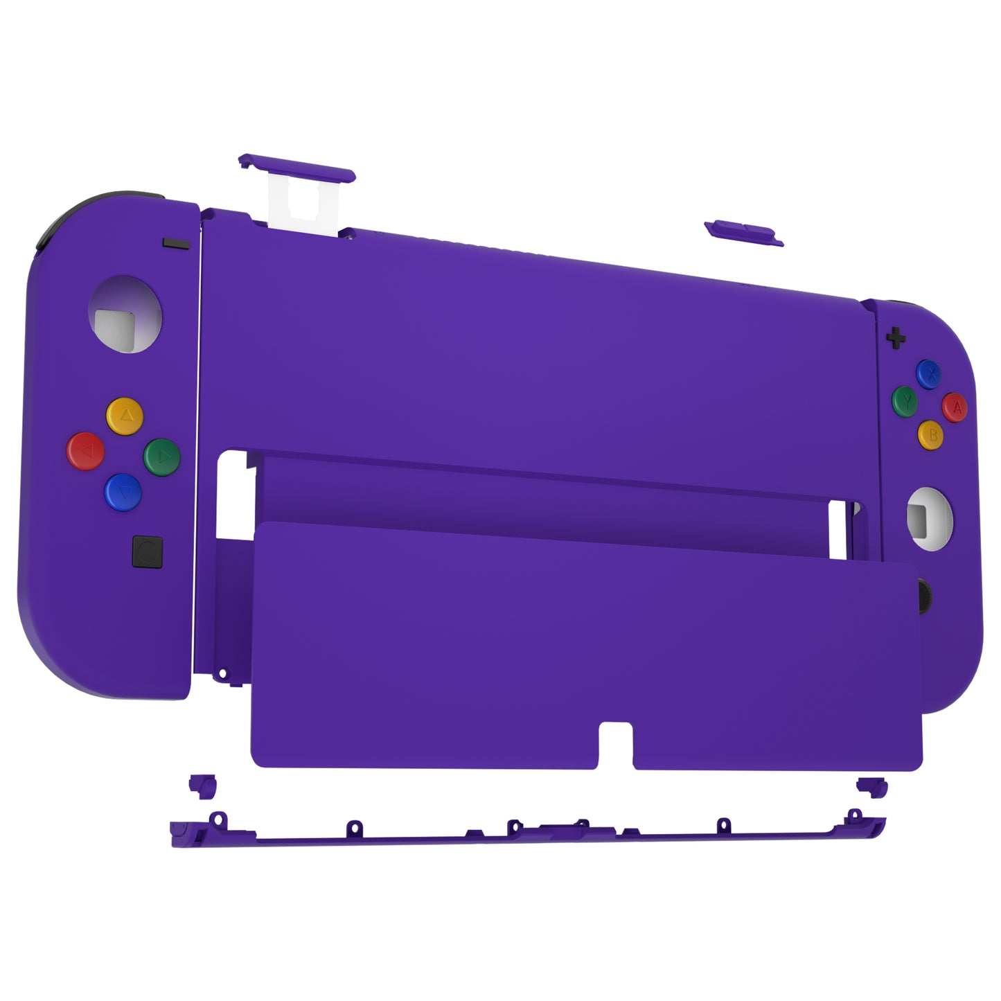 eXtremeRate Retail Purple Soft Touch Full Set Shell for Nintendo Switch OLED, Replacement Console Back Plate & Metal Kickstand, NS Joycon Handheld Controller Housing & Buttons for Nintendo Switch OLED - QNSOP3009