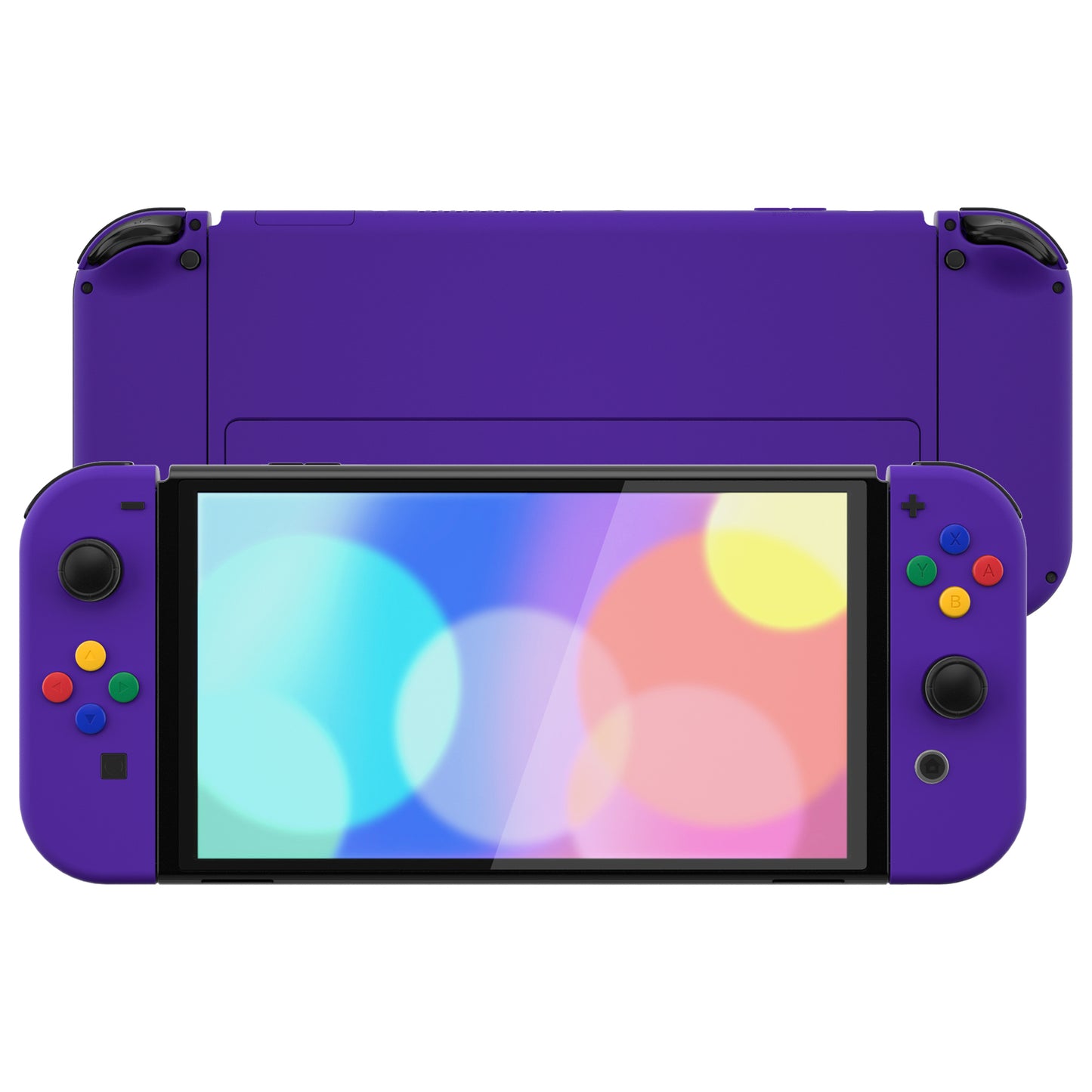 eXtremeRate Retail Purple Soft Touch Full Set Shell for Nintendo Switch OLED, Replacement Console Back Plate & Metal Kickstand, NS Joycon Handheld Controller Housing & Buttons for Nintendo Switch OLED - QNSOP3009