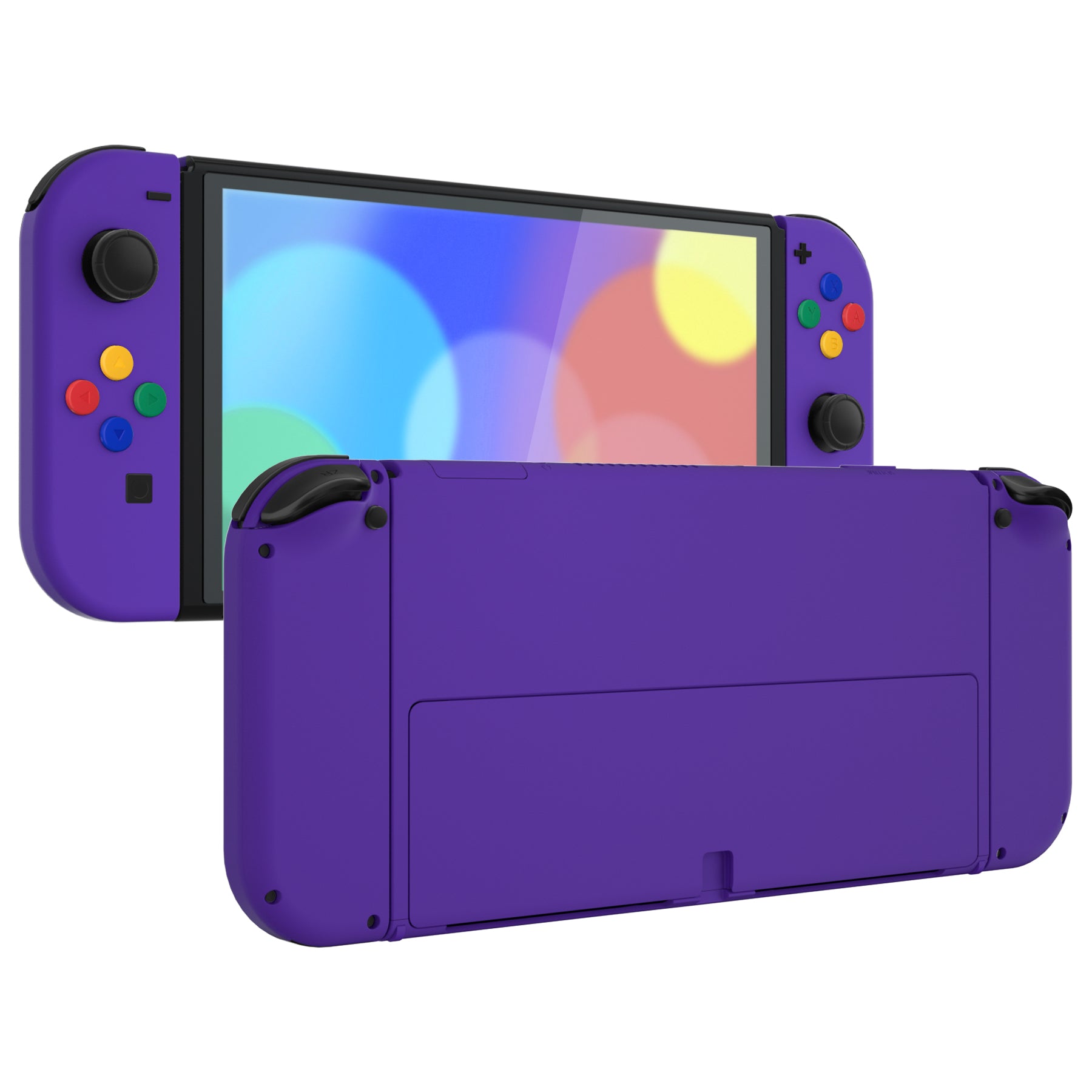 eXtremeRate Retail Purple Soft Touch Full Set Shell for Nintendo Switch OLED, Replacement Console Back Plate & Metal Kickstand, NS Joycon Handheld Controller Housing & Buttons for Nintendo Switch OLED - QNSOP3009