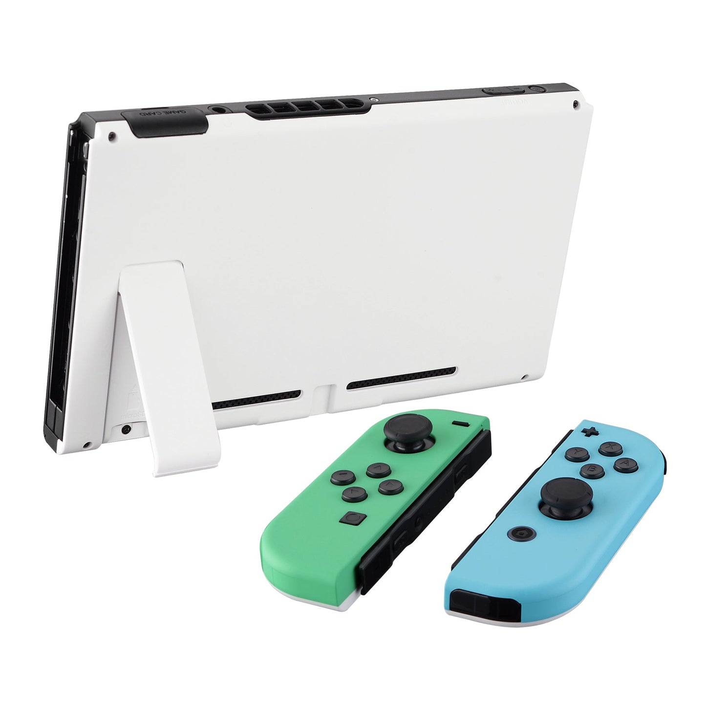 eXtremeRate Retail Soft Touch White Back Plate for Nintendo Switch Console, NS Joycon Handheld Controller Mint Green & Heaven Blue Housing with Full Set Buttons, DIY Replacement Shell for Nintendo Switch - QP312