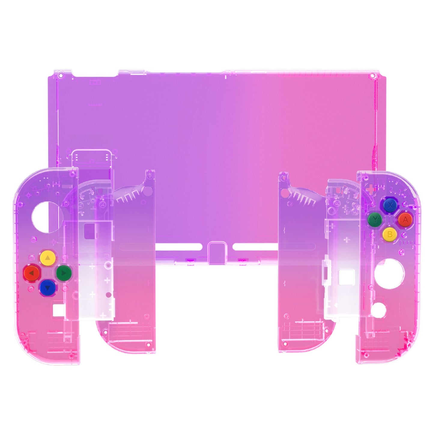 eXtremeRate Retail Clear Atomic Purple Rose Red Back Plate for NS Switch Console, NS Joycon Handheld Controller Housing with Full Set Buttons, DIY Replacement Shell for Nintendo Switch - QP343