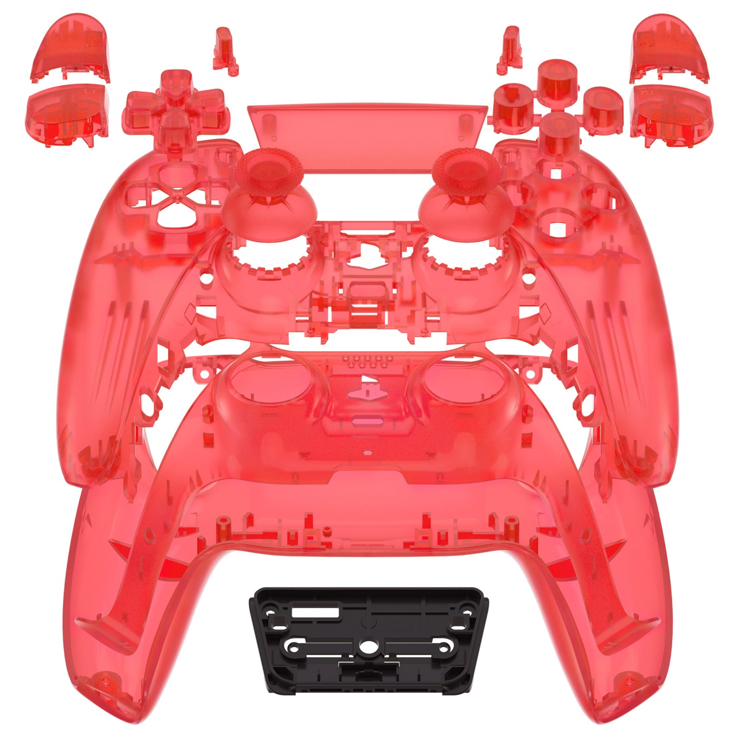 eXtremeRate Retail Set Housing Shell with Buttons Touchpad Cover, Clear Red Custom Replacement Decorative Trim Shell Front Back Plates Compatible with ps5 Controller BDM-010 BDM-020 - Controller NOT Included - QPFM5002G2