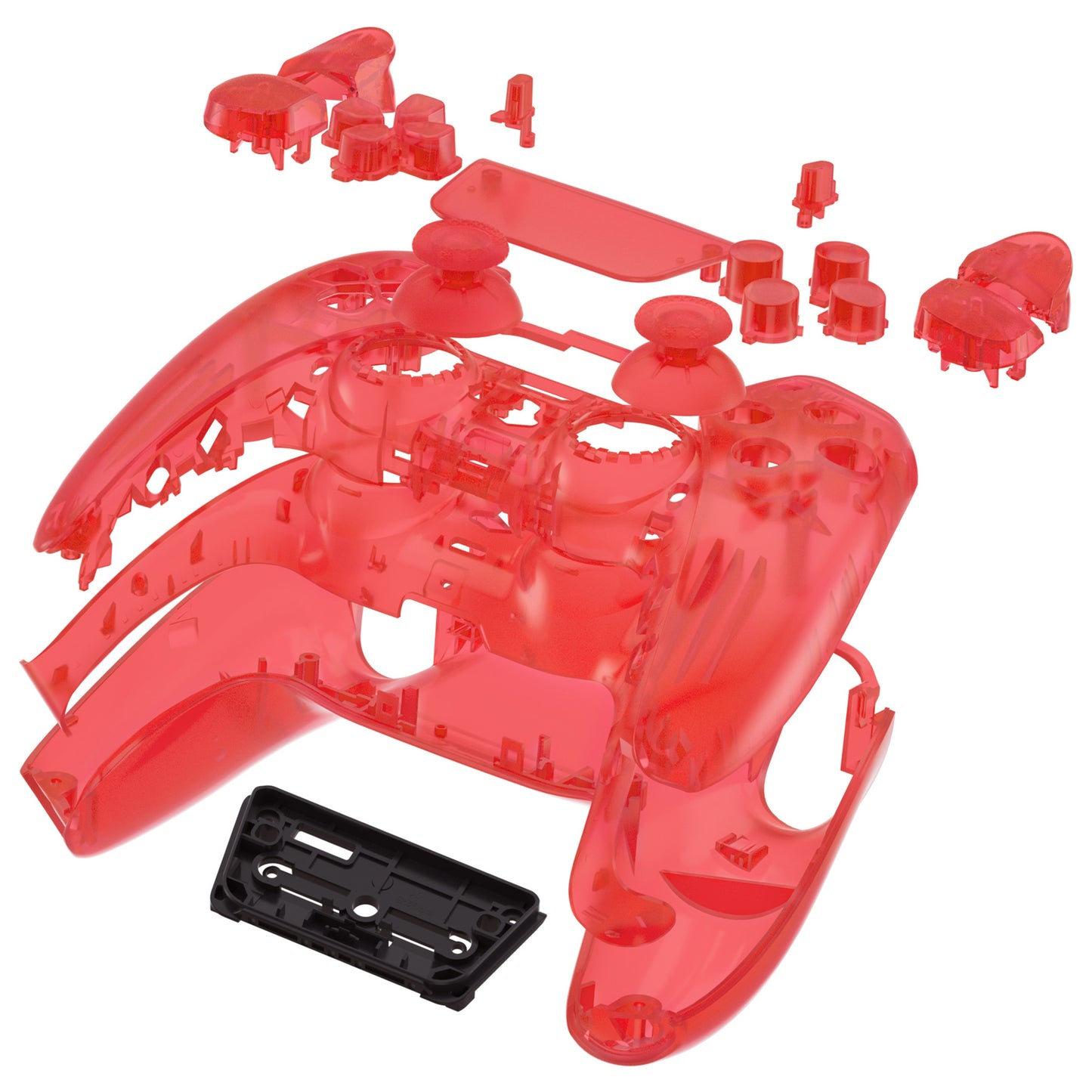 eXtremeRate Retail Set Housing Shell with Buttons Touchpad Cover, Clear Red Custom Replacement Decorative Trim Shell Front Back Plates Compatible with ps5 Controller BDM-010 BDM-020 - Controller NOT Included - QPFM5002G2