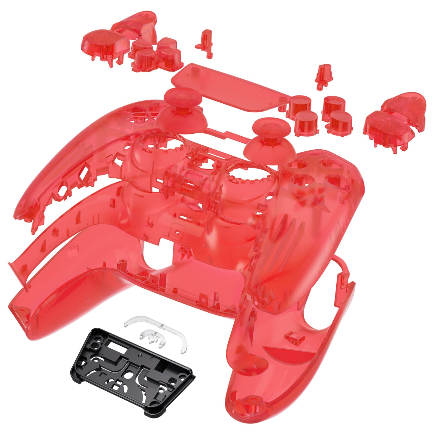 eXtremeRate Retail Full Set Housing Shell with Action Buttons Touchpad Cover, Clear Red Replacement Decorative Trim Shell Front Back Plates Compatible with ps5 Controller BDM-030- QPFM5002G3