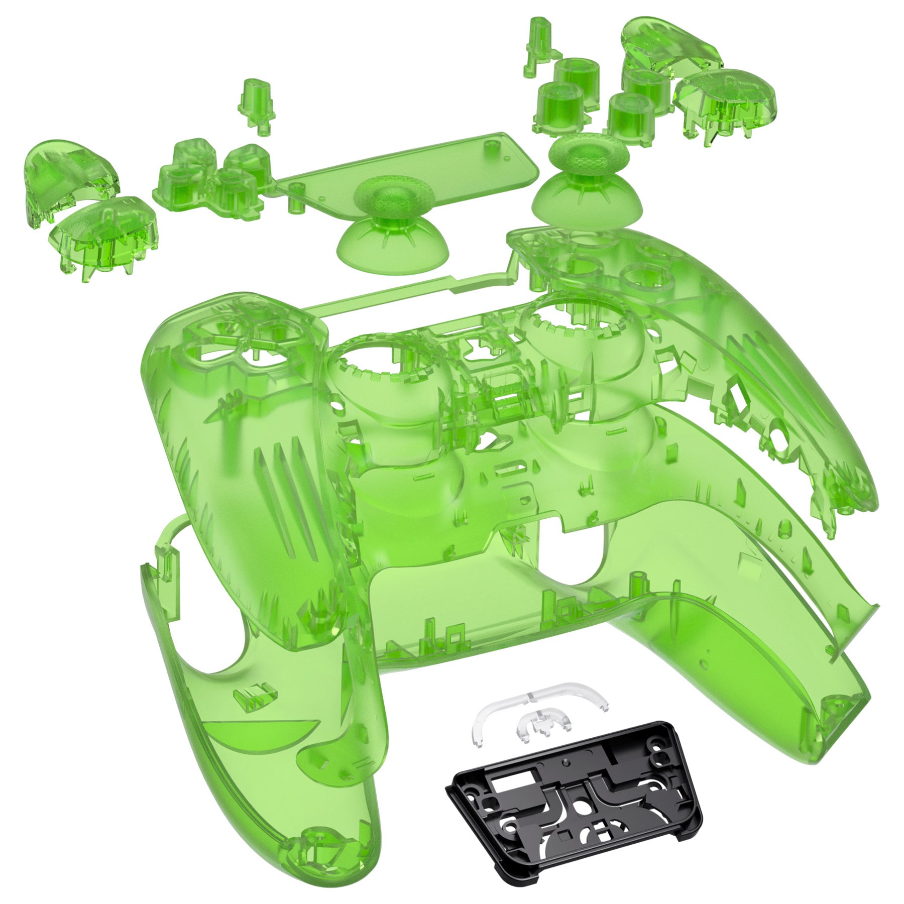 eXtremeRate Retail Full Set Housing Shell with Action Buttons Touchpad Cover, Clear Green Replacement Decorative Trim Shell Front Back Plates Compatible with ps5 Controller BDM-030 - QPFM5003G3