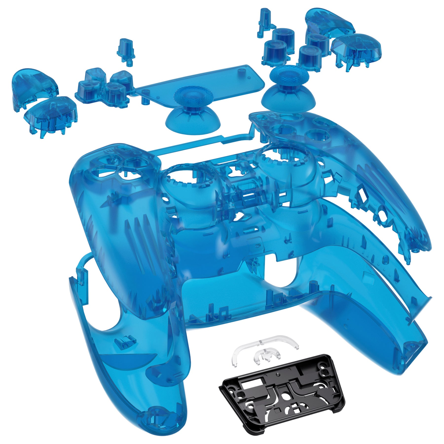 eXtremeRate Full Set Housing Shell with Buttons Touchpad Cover Compatible with PS5 Edge Controller, Clear Blue Replacement Decorative Trim Shell Front