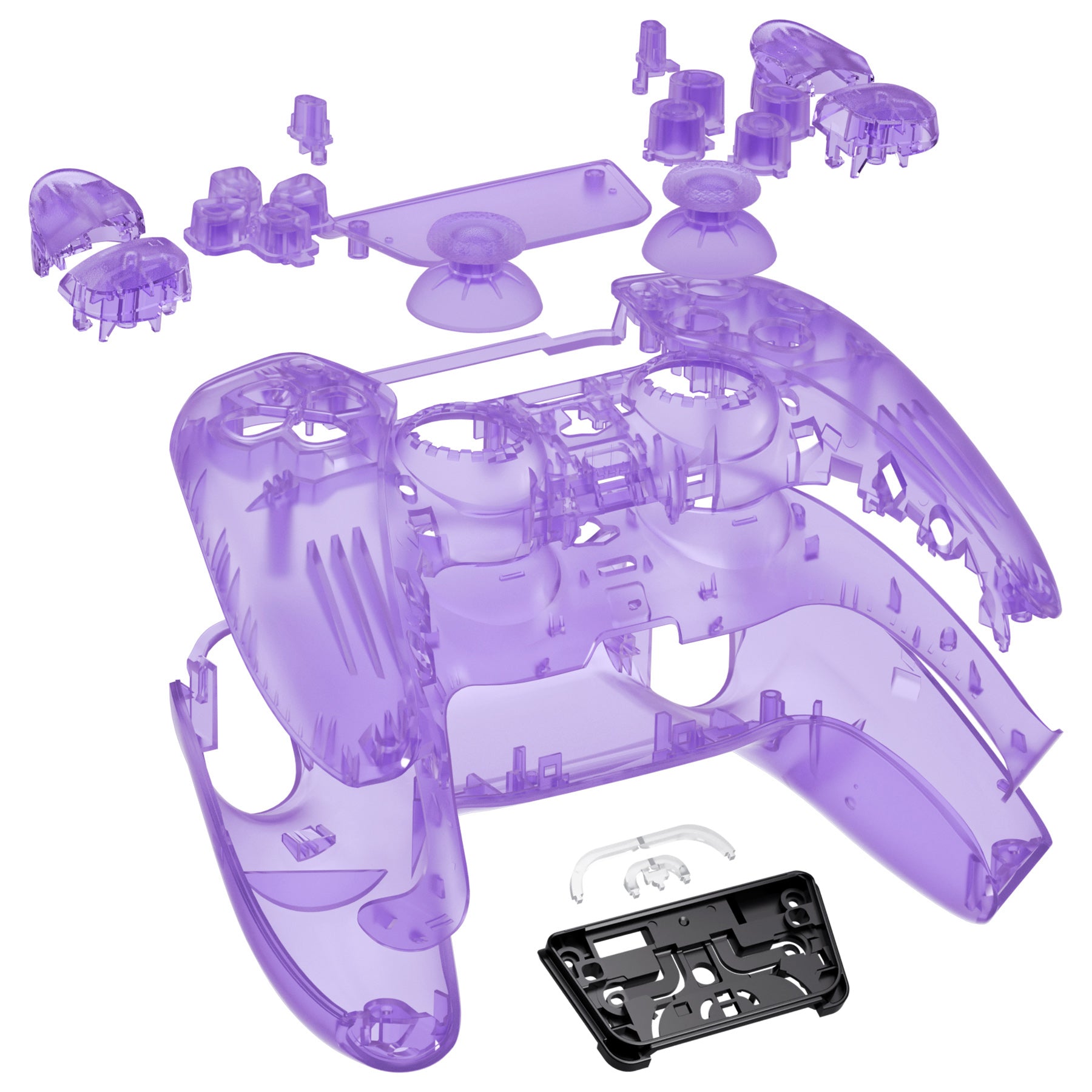 eXtremeRate Retail Full Set Housing Shell with Action Buttons Touchpad Cover, Clear Atomic Purple Replacement Decorative Trim Shell Front Back Plates Compatible with ps5 Controller BDM-030 - QPFM5005G3