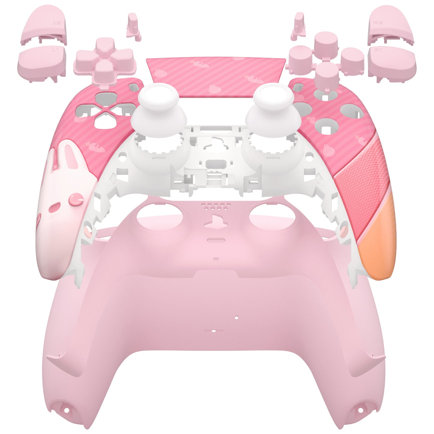 eXtremeRate Retail Easter Rabbit Full Set Housing Shell with Buttons Touchpad Cover, Custom Replacement Decorative Trim Shell Front Back Plates Compatible with ps5 Controller BDM-010 BDM-020- QPFT1003G2