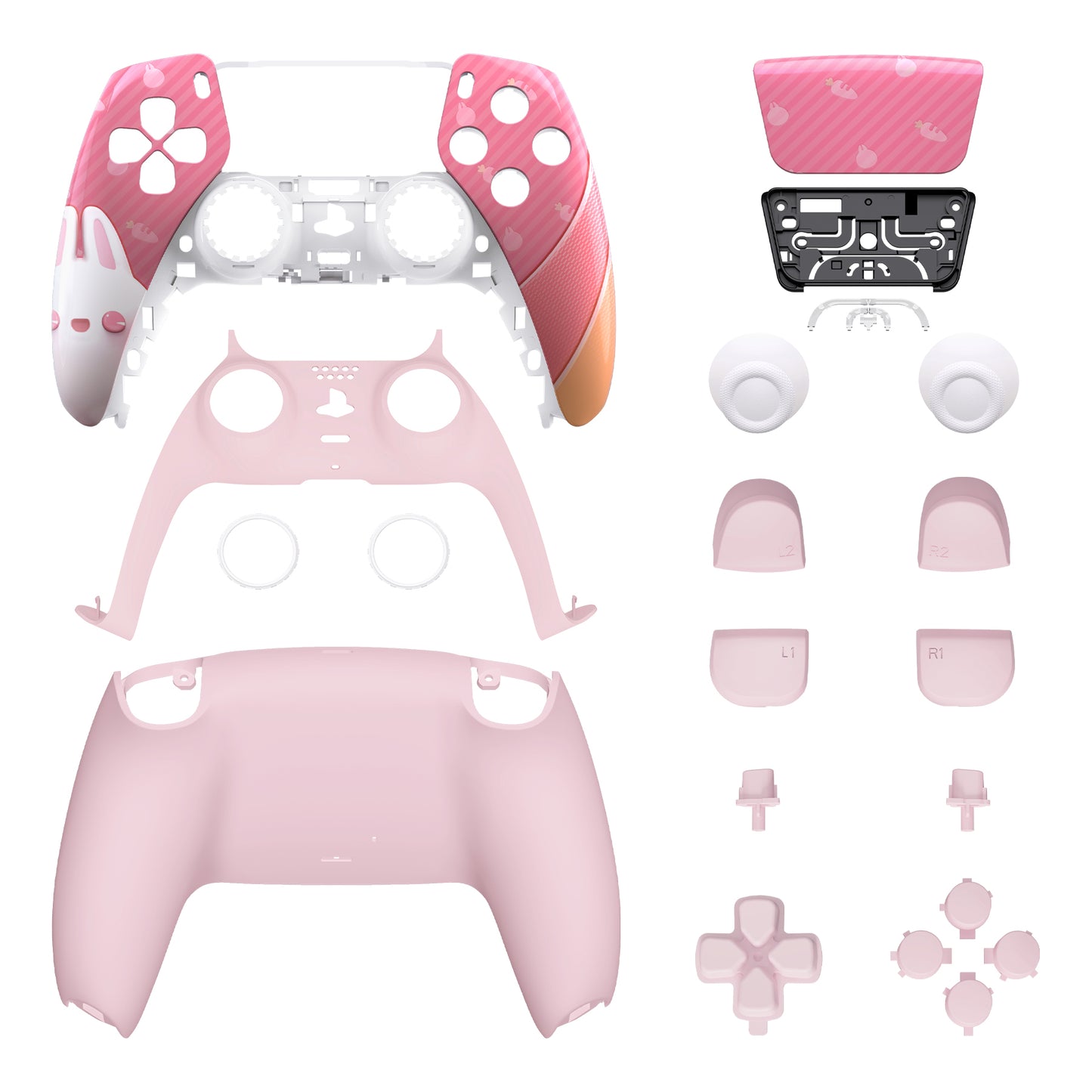 eXtremeRate Retail Full Set Housing Shell with Action Buttons Touchpad Cover, Easter Rabbit Replacement Decorative Trim Shell Front Back Plates Compatible with ps5 Controller BDM-030 - QPFT1003G3