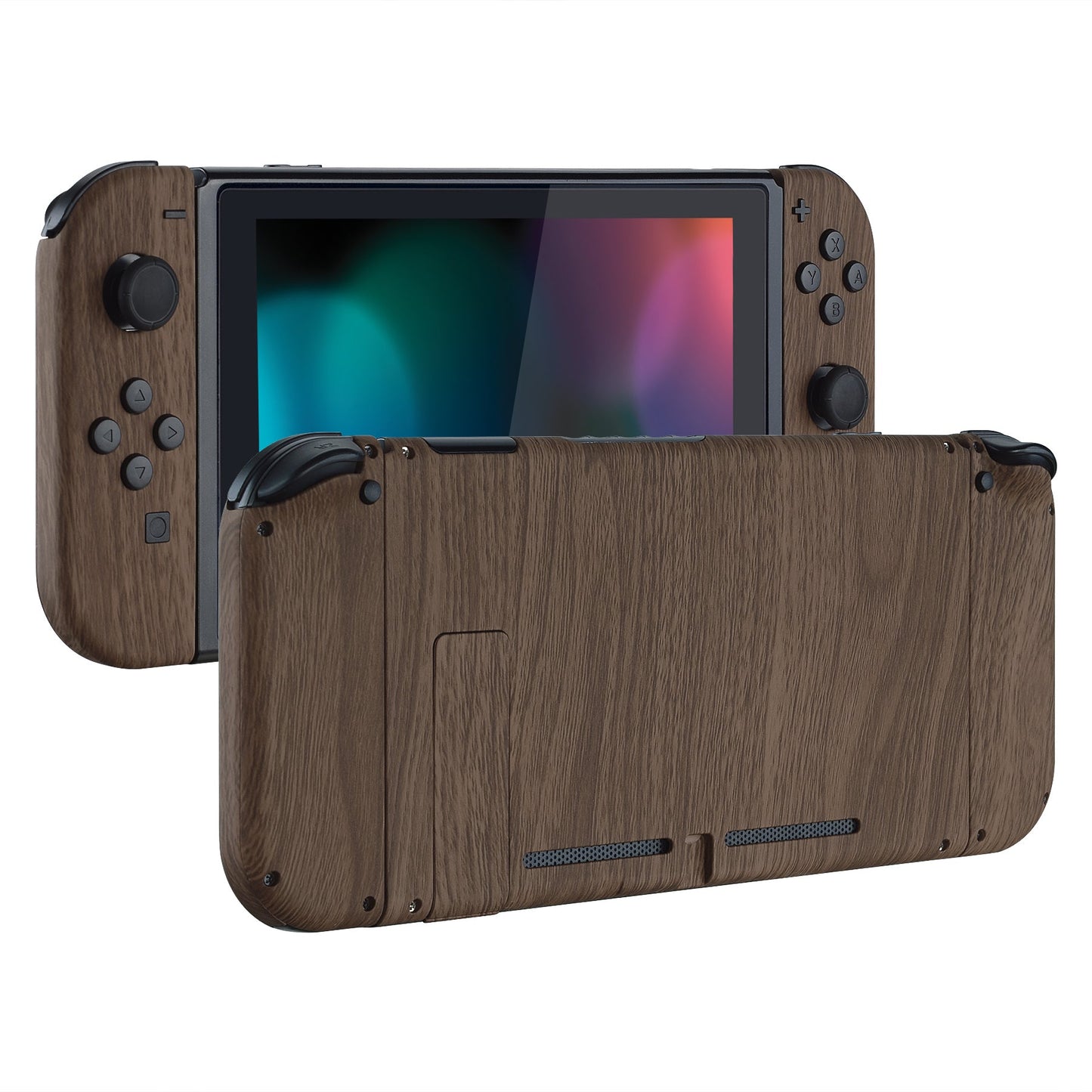 eXtremeRate Retail Soft Touch Grip Back Plate for Nintendo Switch Console, NS Joycon Handheld Controller Housing with Full Set Buttons, DIY Replacement Shell for Nintendo Switch - Wood Grain - QS201