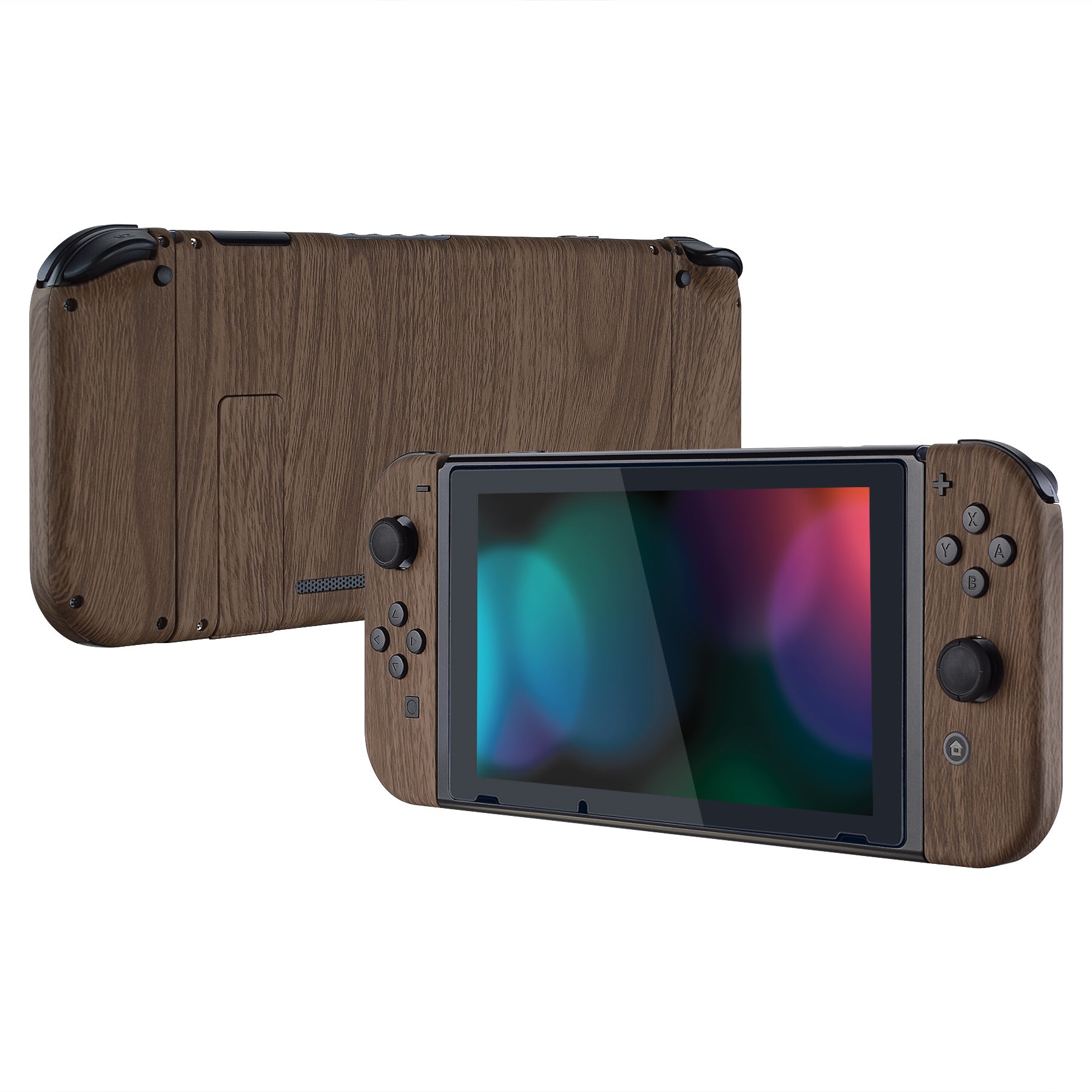 eXtremeRate Retail Soft Touch Grip Back Plate for Nintendo Switch Console, NS Joycon Handheld Controller Housing with Full Set Buttons, DIY Replacement Shell for Nintendo Switch - Wood Grain - QS201