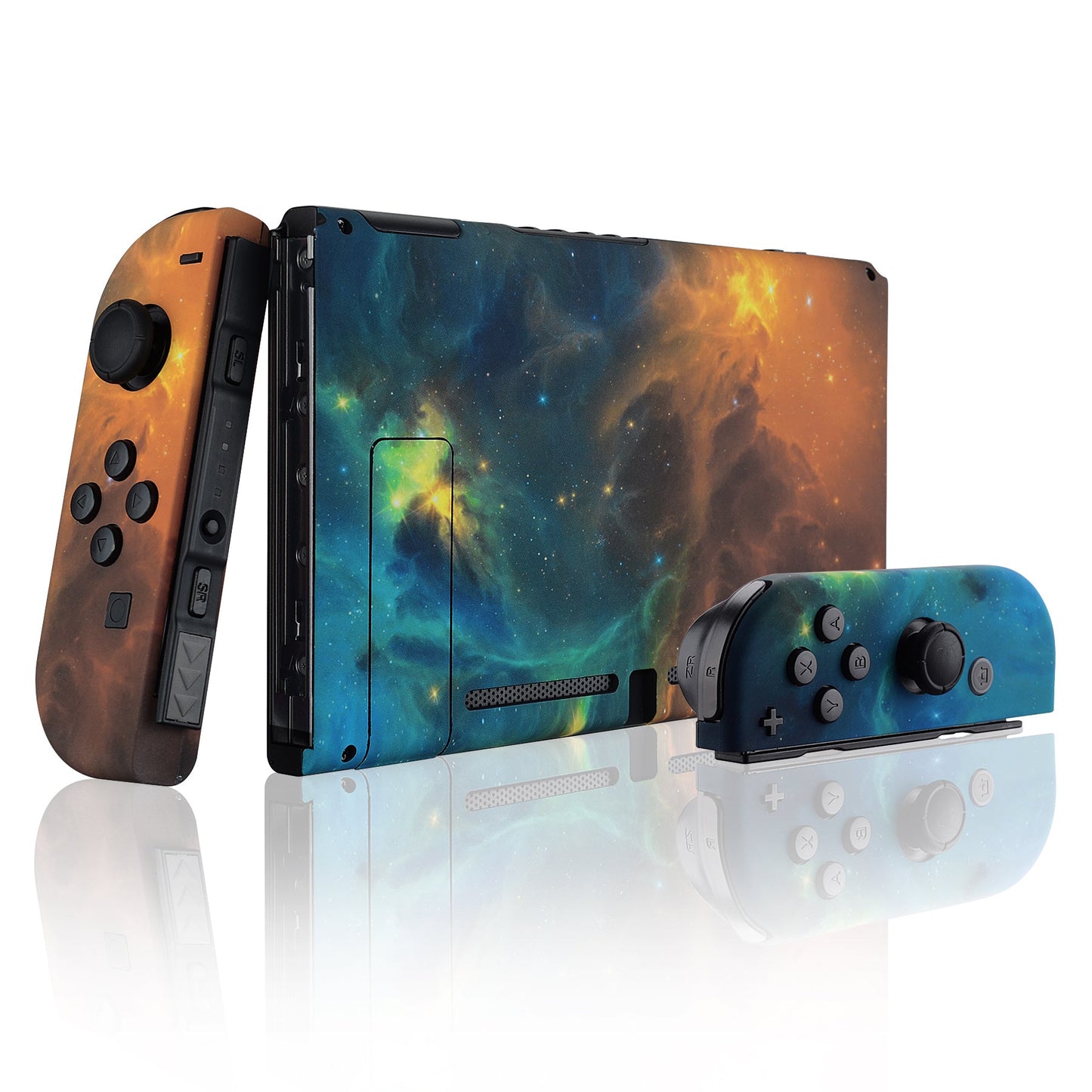 eXtremeRate Retail Soft Touch Grip Gold Star Universe Back Plate for Nintendo Switch Console, NS Joycon Handheld Controller Housing with Full Set Buttons, DIY Replacement Shell for Nintendo Switch - QT102