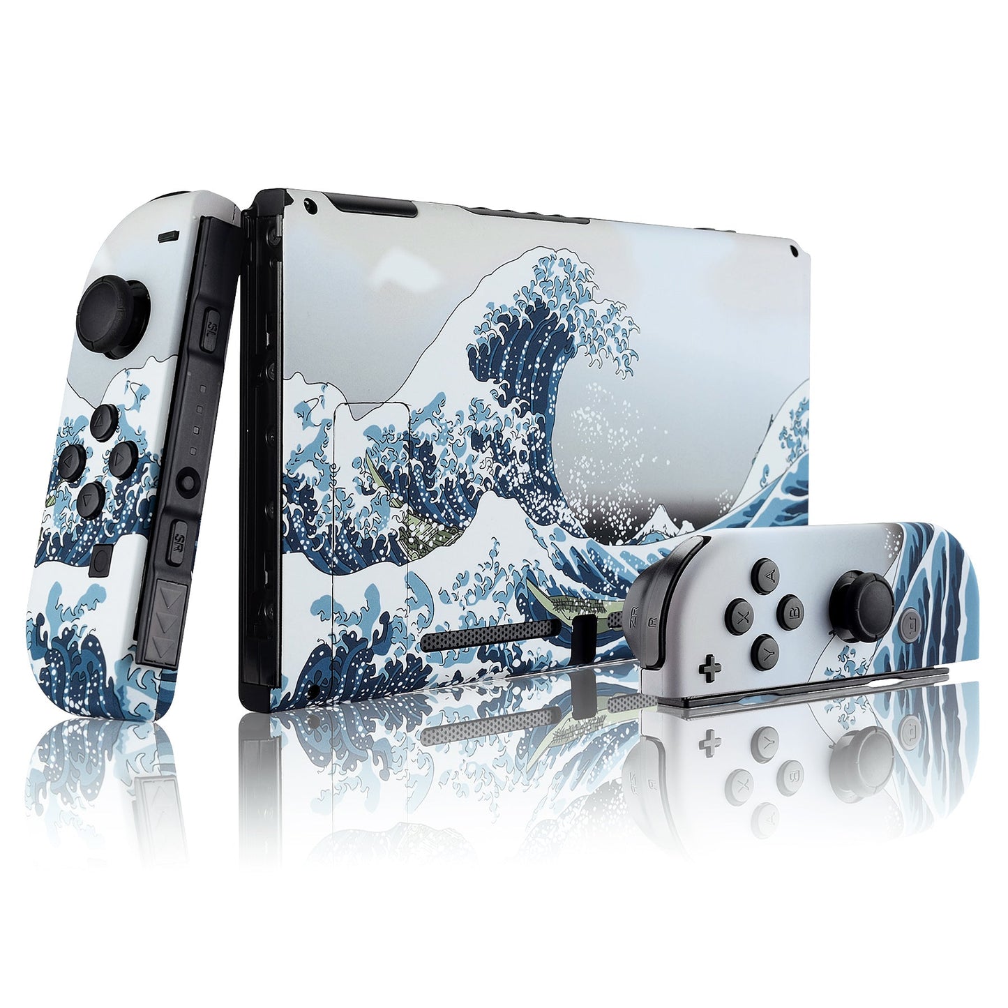 eXtremeRate Retail Soft Touch Grip The Great Wave Back Plate for Nintendo Switch Console, NS Joycon Handheld Controller Housing with Full Set Buttons, DIY Replacement Shell for Nintendo Switch - QT104