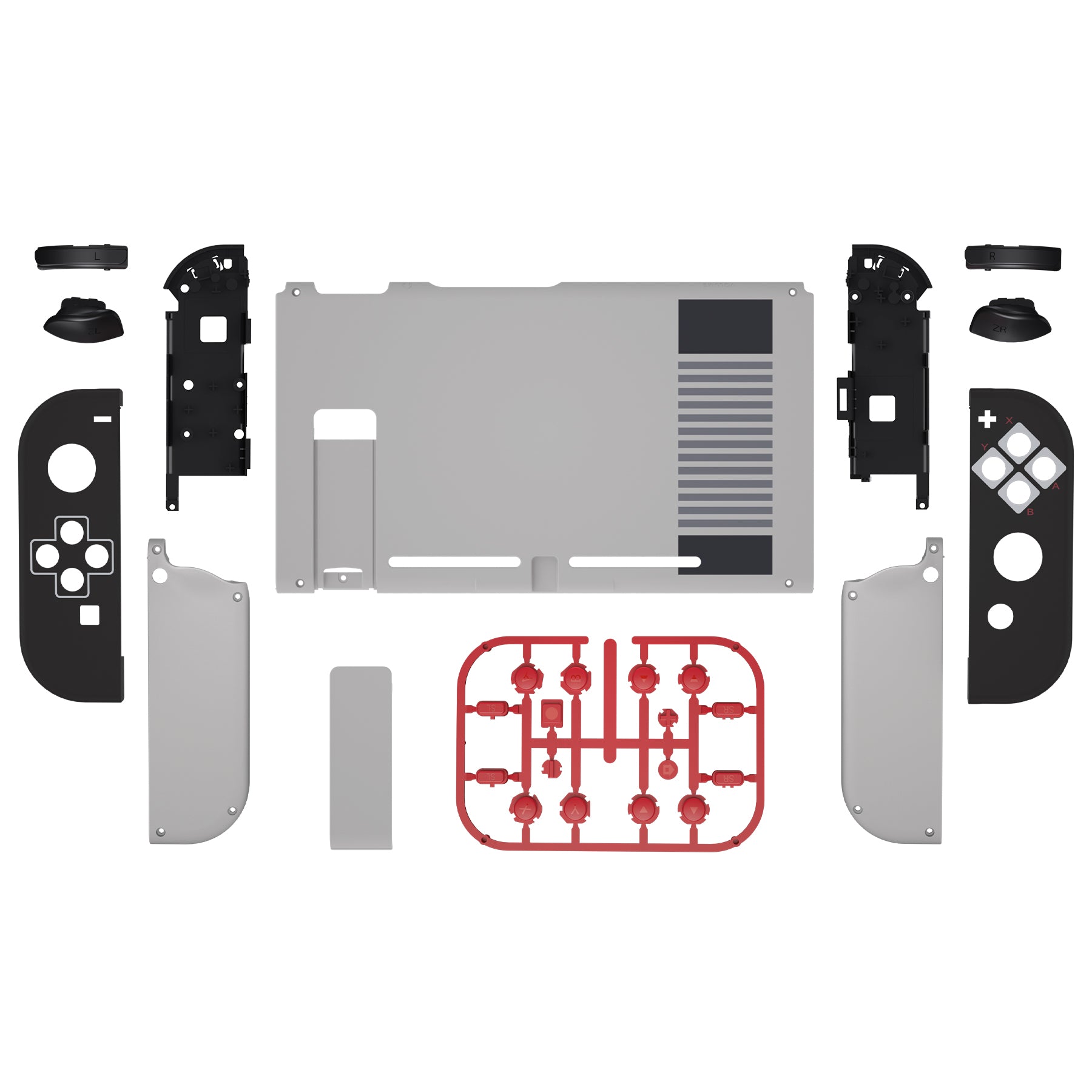 eXtremeRate Retail Soft Touch Grip Classics NES Style Back Plate for Nintendo Switch Console, NS Joycon Handheld Controller Housing with Full Set Buttons, DIY Replacement Shell for Nintendo Switch - QT106