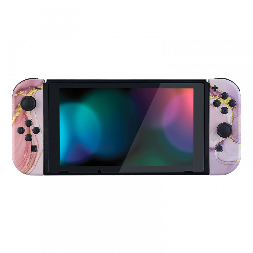 eXtremeRate Retail Back Plate for Nintendo Switch Console, NS Joycon Handheld Controller Housing with Full Set Buttons, Cosmic Pink Gold Marble Effect DIY Replacement Shell for Nintendo Switch - QT115