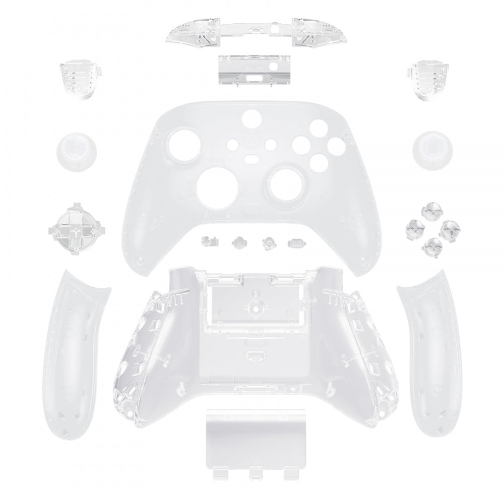 eXtremeRate Retail Transparent Clear Controller Full Set Housing Shell Case with Buttons for Xbox Series X/S, Custom Replacement Side Rails Front Back Plate Cover for Xbox Series S & Xbox Series X Controller - QX3M501