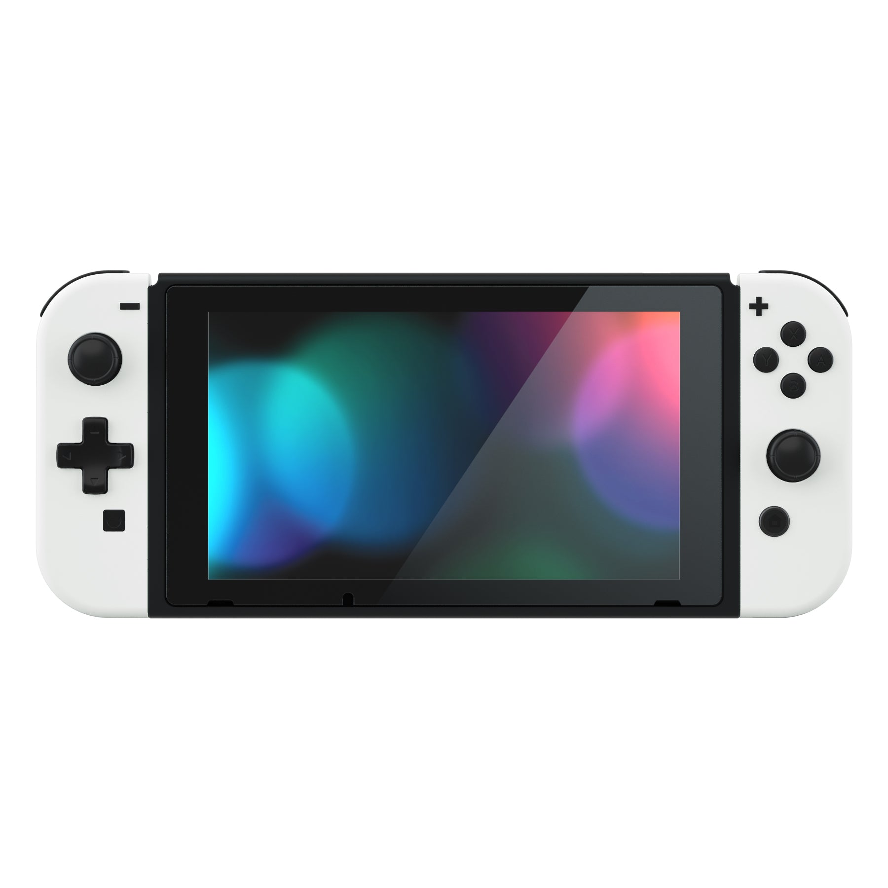 New Nintendo Switch Custom White store DPAD Joycons with SNES Colored Buttons and Backplate