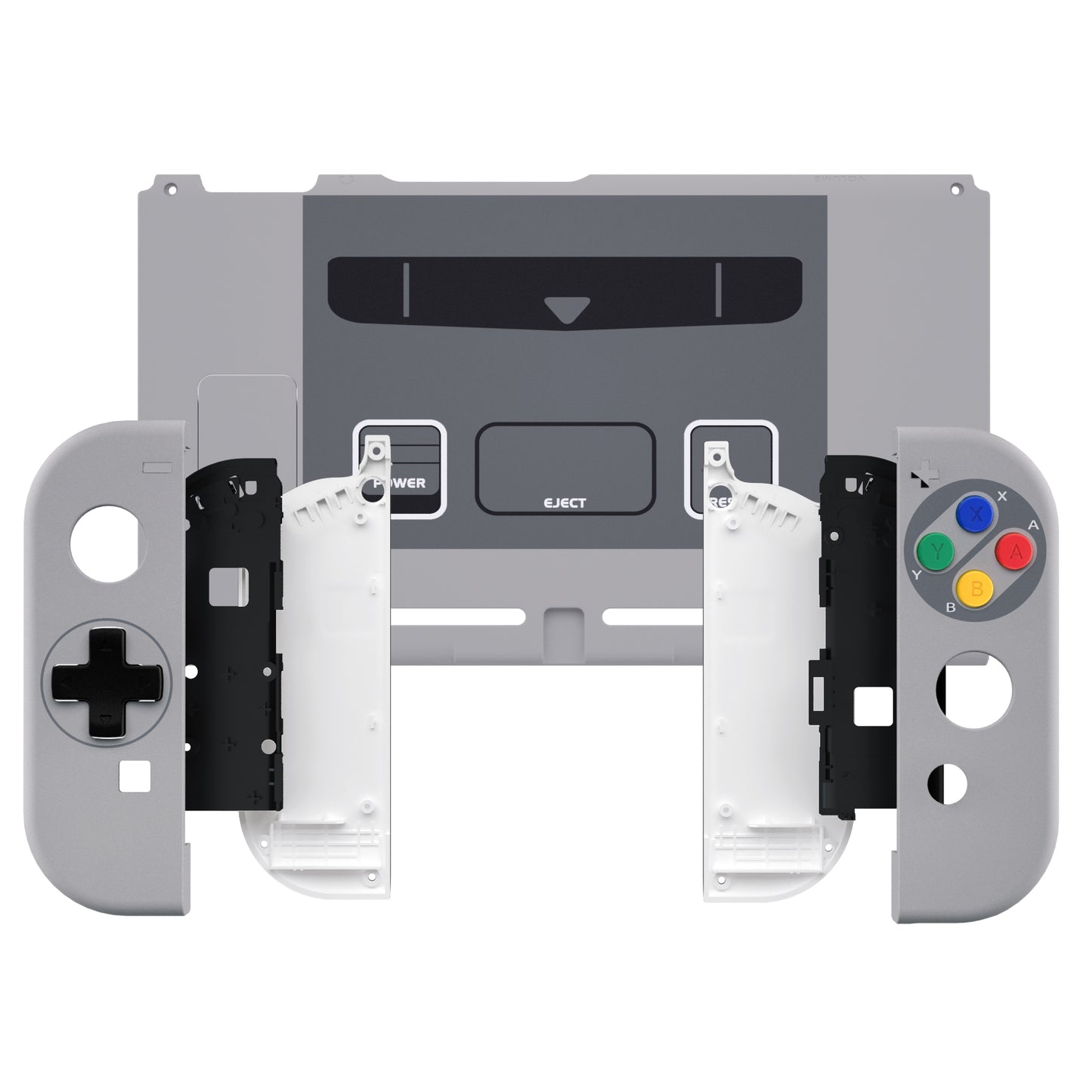 eXtremeRate Retail Dpad Version Custom Full Set Shell for Nintendo Switch, Soft Touch Replacement Console Back Plate, NS Joycon Handheld Controller Housing & Buttons for Nintendo Switch - SFC SNES Classic EU - QZT1001