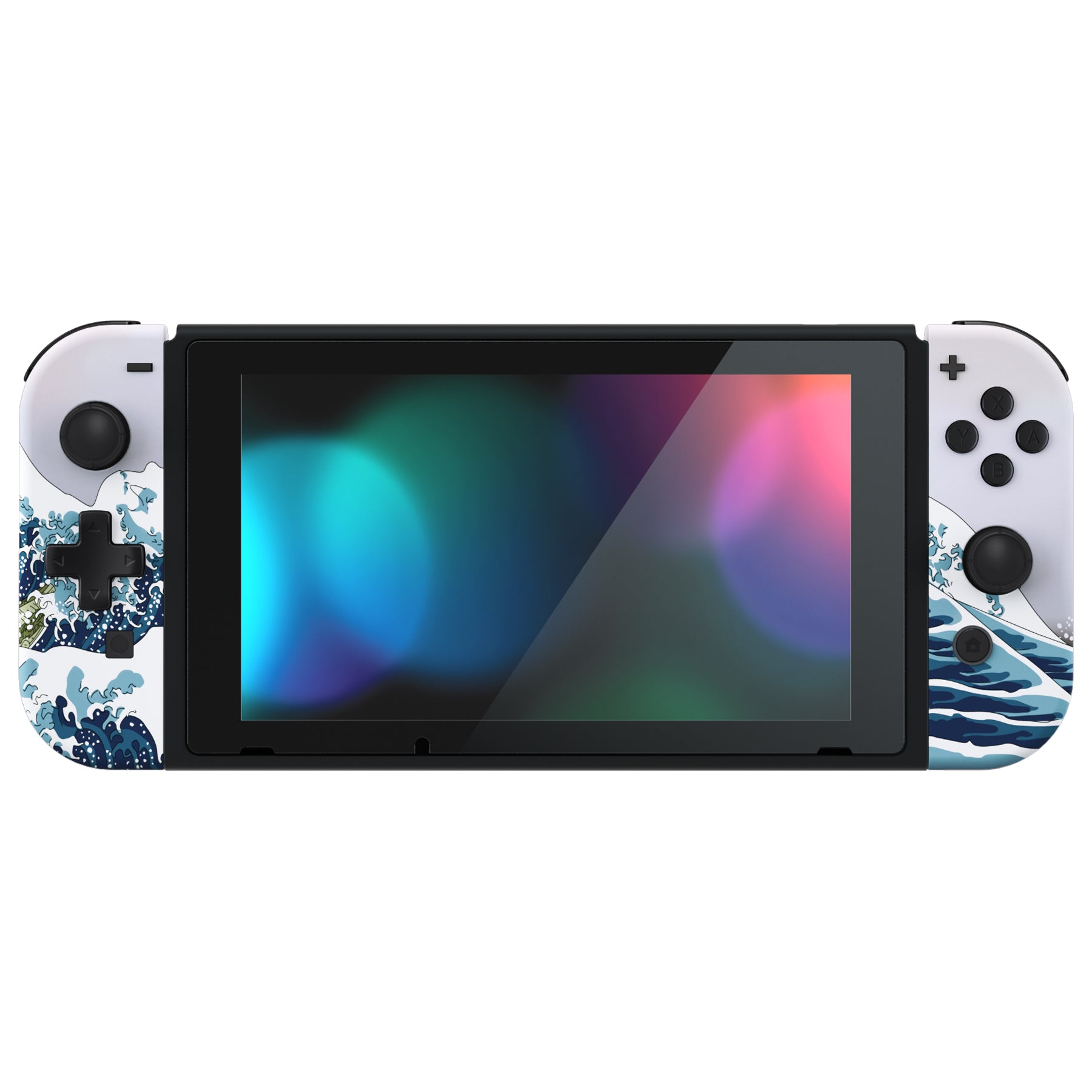 eXtremeRate Retail Products eXtremeRate Dpad Version Custom Full Set Shell for Nintendo Switch, Soft Touch Grip Replacement Console Back Plate, NS Joycon Handheld Controller Housing & Buttons for Nintendo Switch - The Great Wave - QZT1002