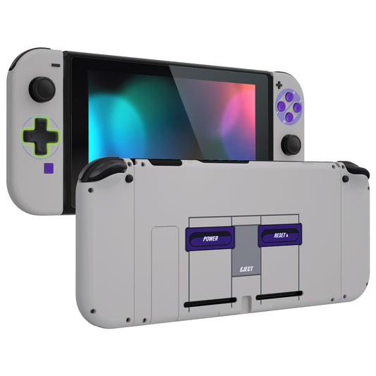 eXtremeRate Retail Dpad Version Custom Full Set Shell for Nintendo Switch, Soft Touch Replacement Console Back Plate, NS Joycon Handheld Controller Housing & Buttons for Nintendo Switch - Classics SNES Style - QZT1003