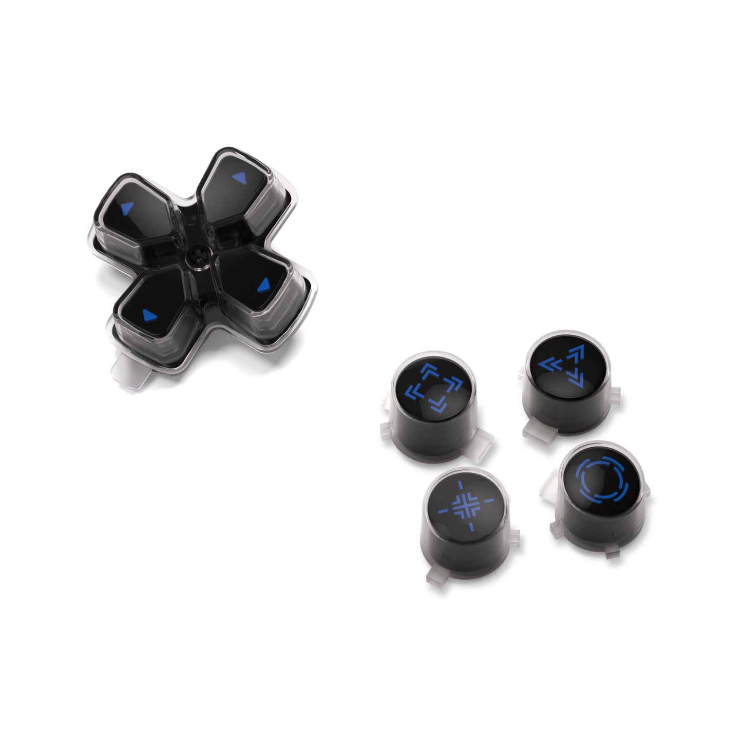 eXtremeRate Retail Replacement Custom Dpad Action Buttons Three-Tone Black & Clear With Black Blue Redesigned Symbols D-pad Face Buttons For ps5 Controller - JPFF004