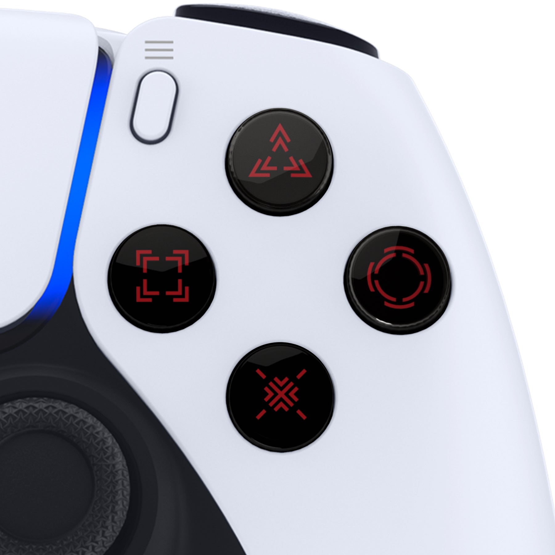 eXtremeRate Replacement Custom Three-Tone Dpad Action Buttons with  Redesigned Symbols for PS5 Controller - Black & Clear & Carmine Red