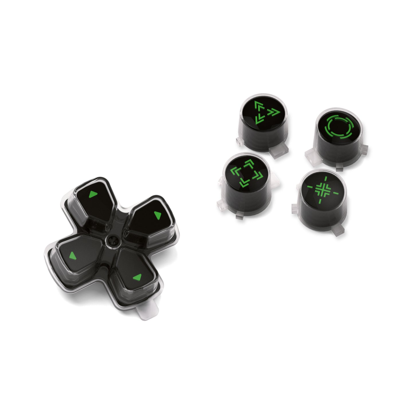 eXtremeRate Retail Replacement Custom Dpad Action Buttons Three-Tone Black & Clear With Black Green Redesigned Symbols D-pad Face Buttons For ps5 Controller - JPFF005