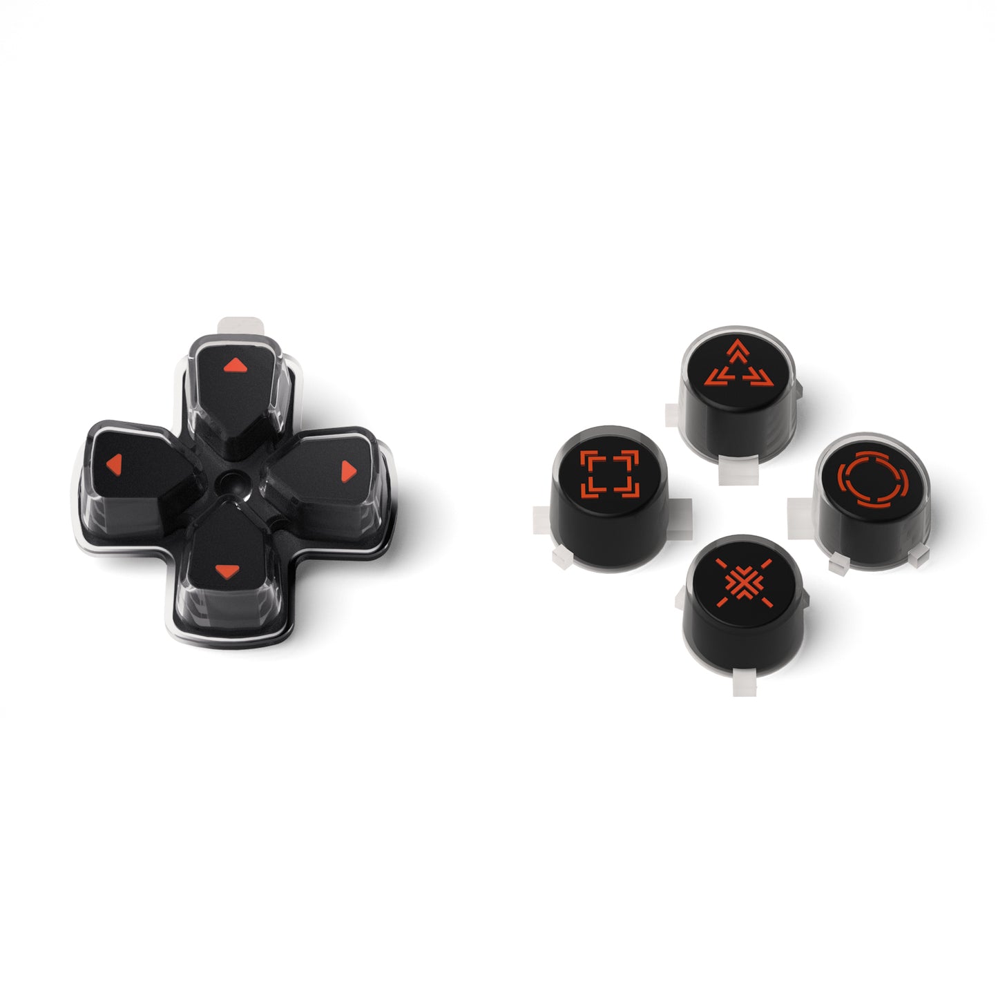 eXtremeRate Retail Replacement Custom Dpad Action Buttons Three-Tone Black & Clear With Black Orange Redesigned Symbols D-pad Face Buttons For ps5 Controller - JPFF003