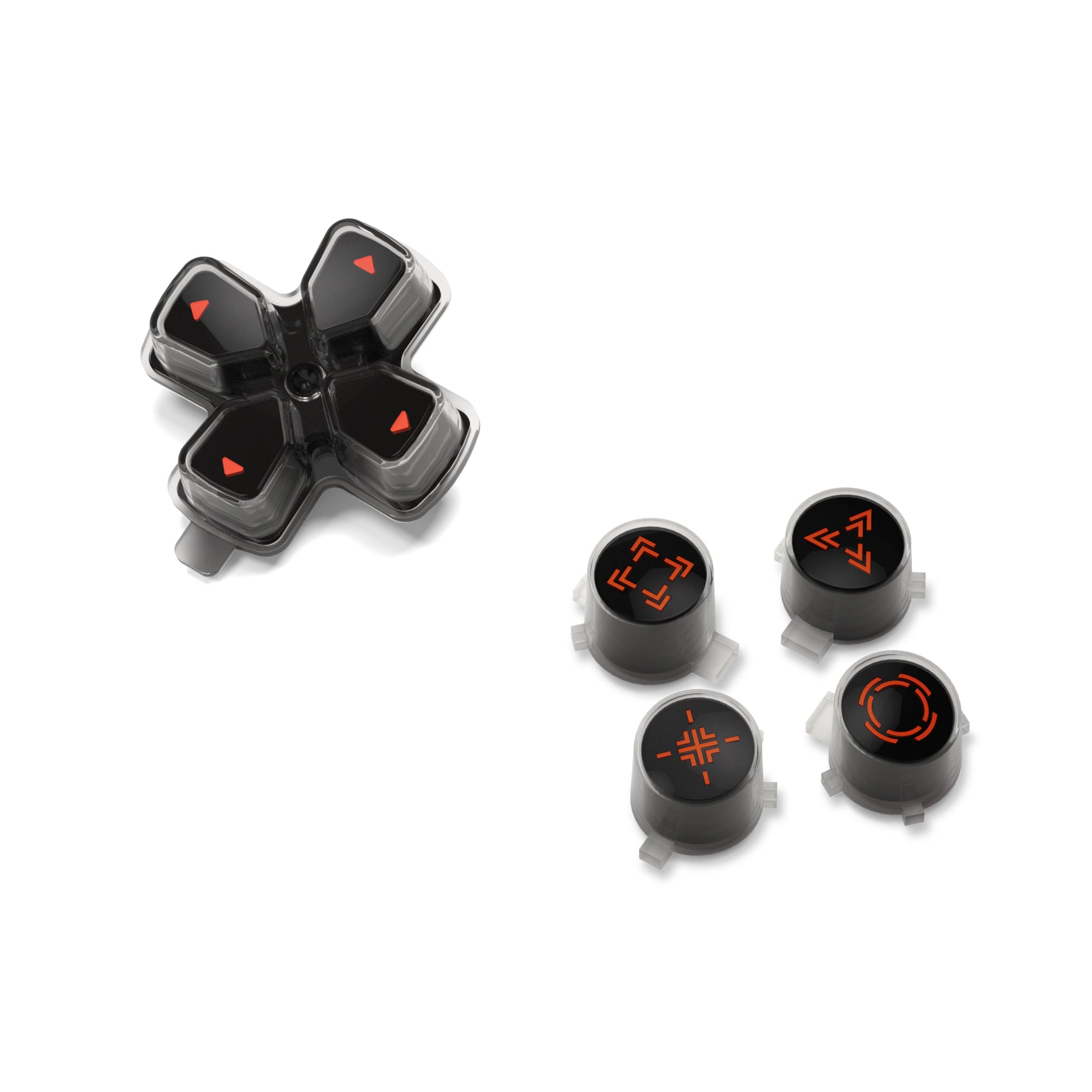 eXtremeRate Retail Replacement Custom Dpad Action Buttons Three-Tone Black & Clear With Black Orange Redesigned Symbols D-pad Face Buttons For ps5 Controller - JPFF003