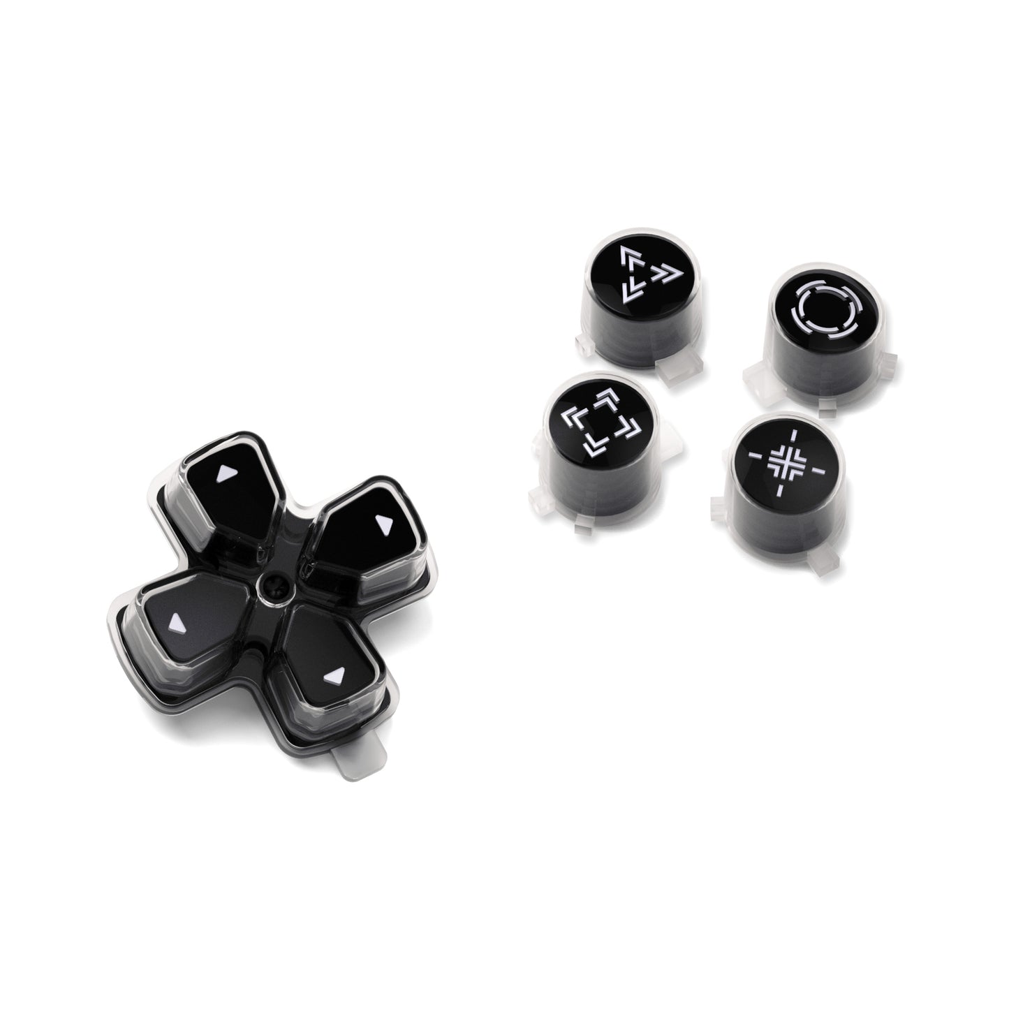 eXtremeRate Retail Replacement Custom Dpad Action Buttons Three-Tone Black & Clear With Black White Redesigned Symbols D-pad Face Buttons For ps5 Controller - JPFF001