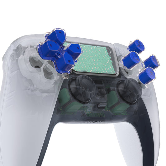 eXtremeRate Retail Replacement Custom Dpad Action Buttons Three-Tone Blue & Clear With Redesigned Symbols D-pad Face Buttons For ps5 Controller - JPFF009