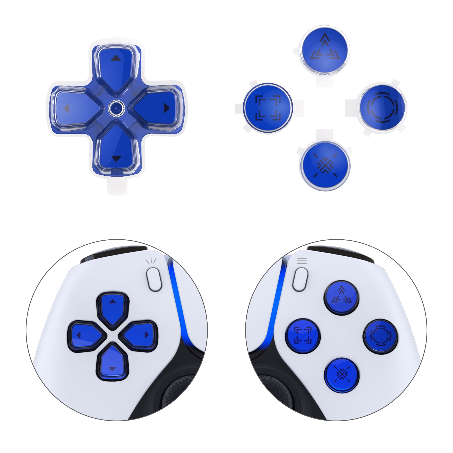 eXtremeRate Retail Replacement Custom Dpad Action Buttons Three-Tone Blue & Clear With Redesigned Symbols D-pad Face Buttons For ps5 Controller - JPFF009