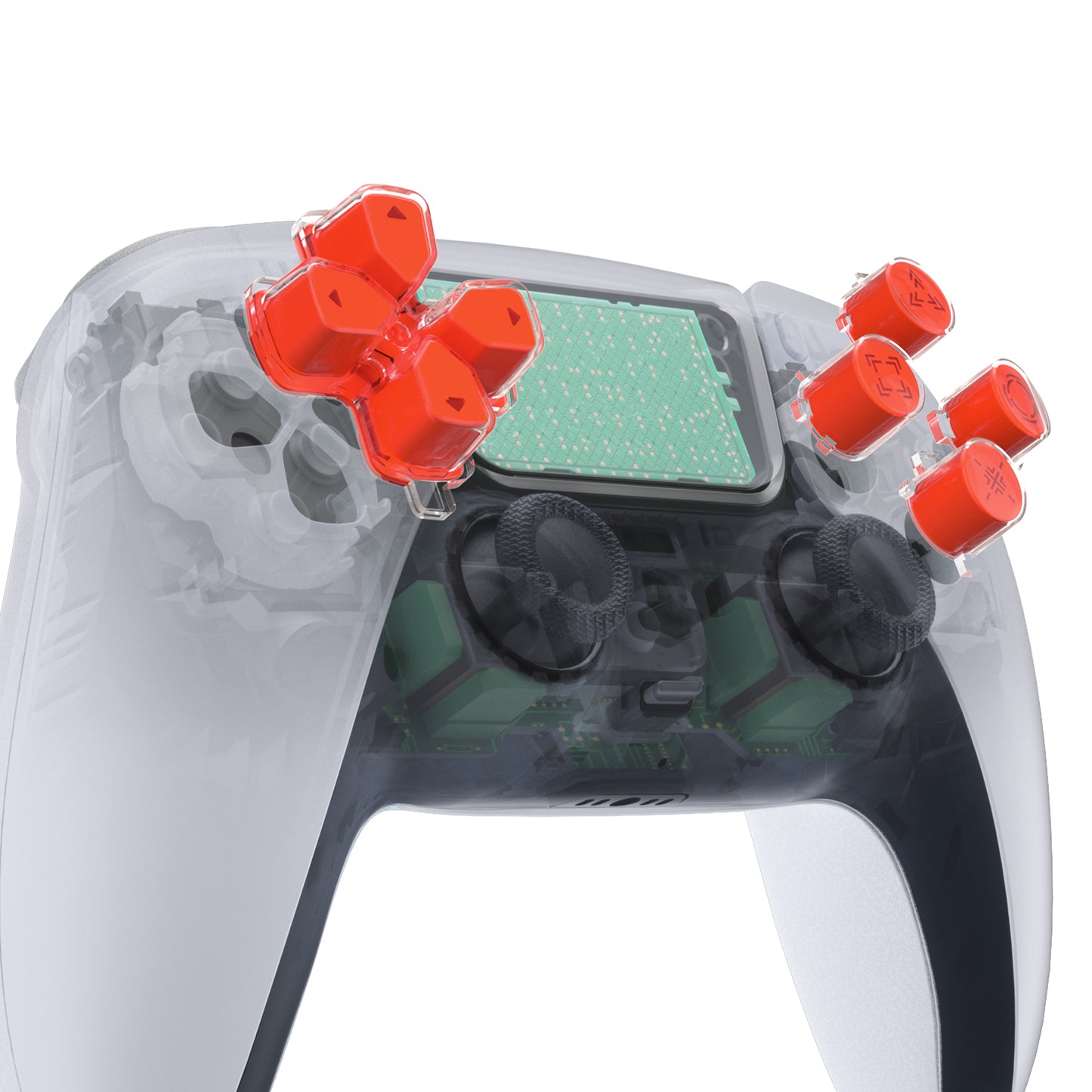 eXtremeRate Retail Replacement Custom Dpad Action Buttons Three-Tone Orange & Clear With Redesigned Symbols D-pad Face Buttons For ps5 Controller - JPFF008