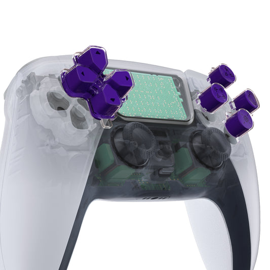 eXtremeRate Retail Replacement Custom Dpad Action Buttons Three-Tone Purple & Clear With Redesigned Symbols D-pad Face Buttons For ps5 Controller - JPFF007