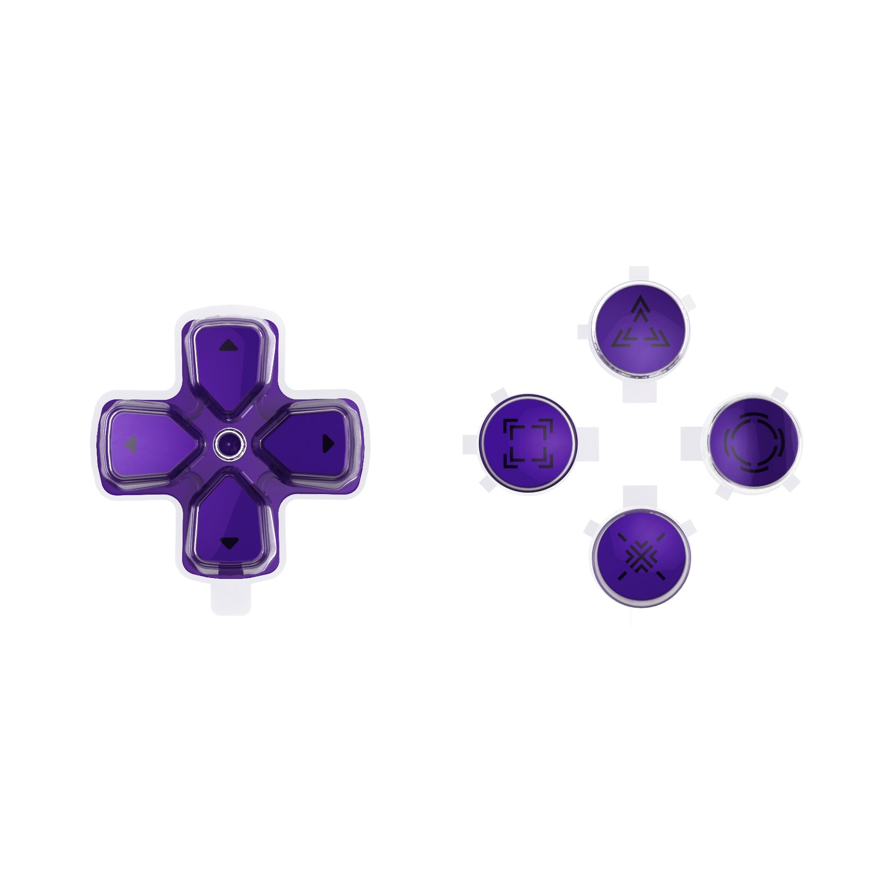 eXtremeRate Retail Replacement Custom Dpad Action Buttons Three-Tone Purple & Clear With Redesigned Symbols D-pad Face Buttons For ps5 Controller - JPFF007