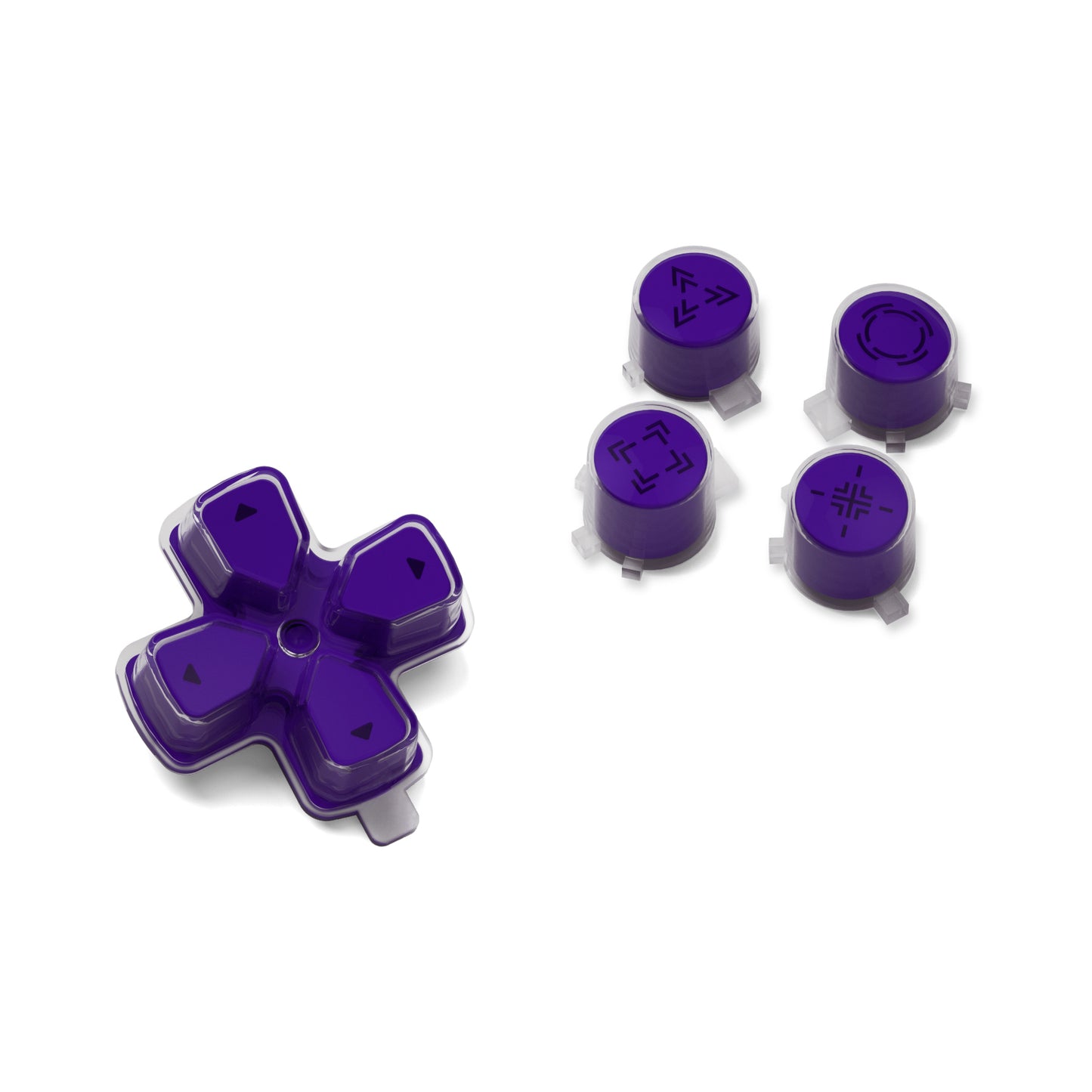 eXtremeRate Retail Replacement Custom Dpad Action Buttons Three-Tone Purple & Clear With Redesigned Symbols D-pad Face Buttons For ps5 Controller - JPFF007