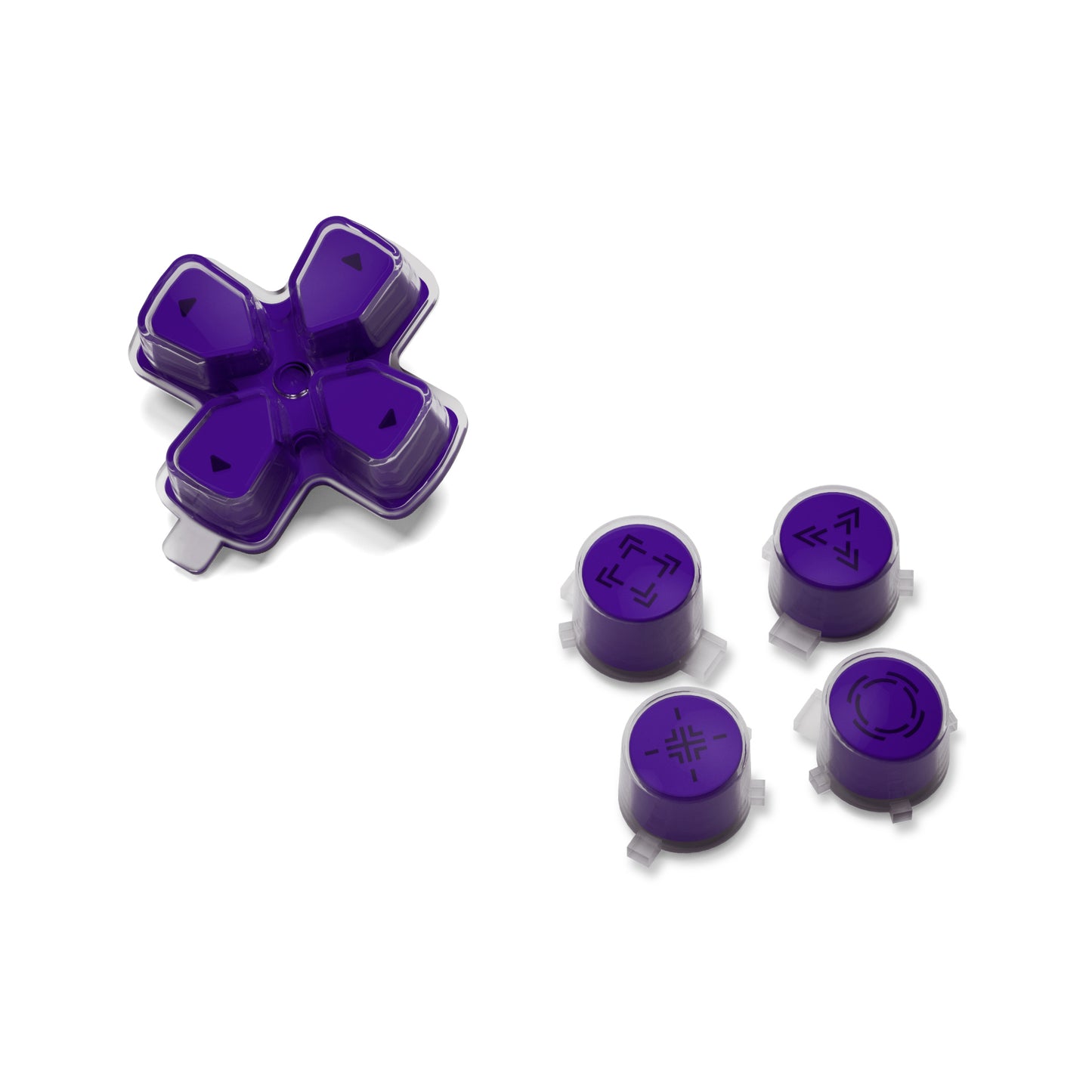 eXtremeRate Retail Replacement Custom Dpad Action Buttons Three-Tone Purple & Clear With Redesigned Symbols D-pad Face Buttons For ps5 Controller - JPFF007