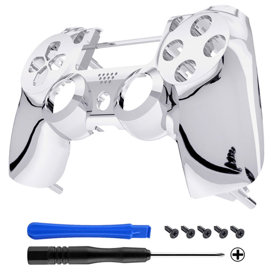 eXtremeRate Retail Chrome Silver Edition Front Housing Shell Faceplate for ps4 Slim Pro Controller (CUH-ZCT2 JDM-040 JDM-050 JDM-055) - SP4FD03