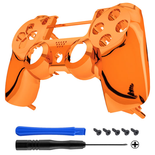 eXtremeRate Retail Chrome Orange Faceplate Cover Front Housing Shell Replacement Kit for ps4 Slim ps4 Pro Controller (CUH-ZCT2 JDM-040 JDM-050 JDM-055) - SP4FD07