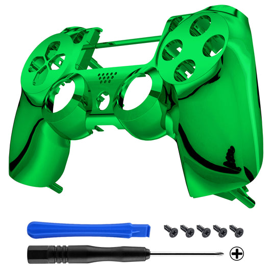 eXtremeRate Retail Chrome Green Faceplate Cover Front Housing Shell Replacement Kit for ps4 Slim ps4 Pro Controller (CUH-ZCT2 JDM-040 JDM-050 JDM-055) - SP4FD08