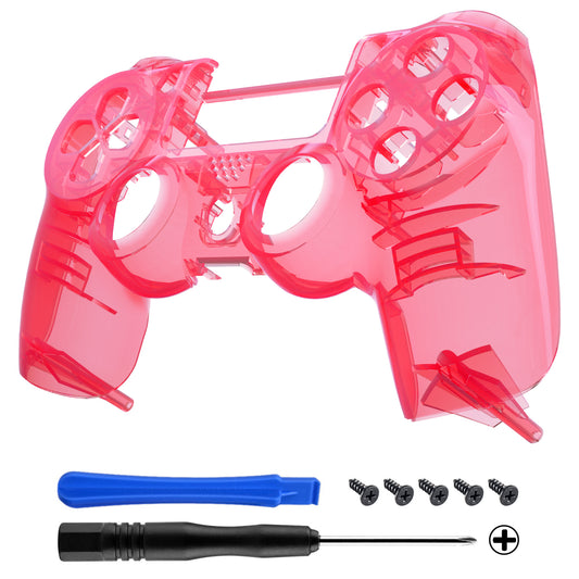 eXtremeRate Retail Transparent Crystal Clear Pink Front Housing Shell Faceplate Cover for ps4 Slim ps4 Pro Controller (CUH-ZCT2 JDM-040 JDM-050 JDM-055) - SP4FM10G